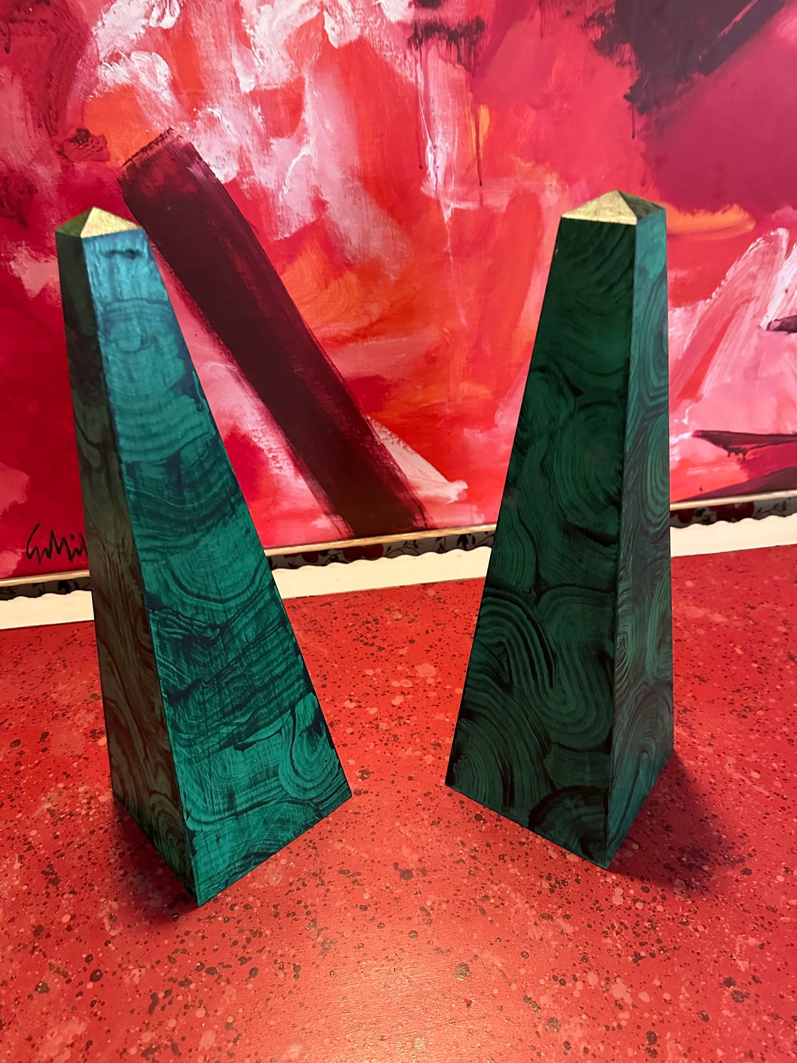 A Pair of Irwin and Lane Hand Painted and Hand Made Faux Malachite Obelisks - 9