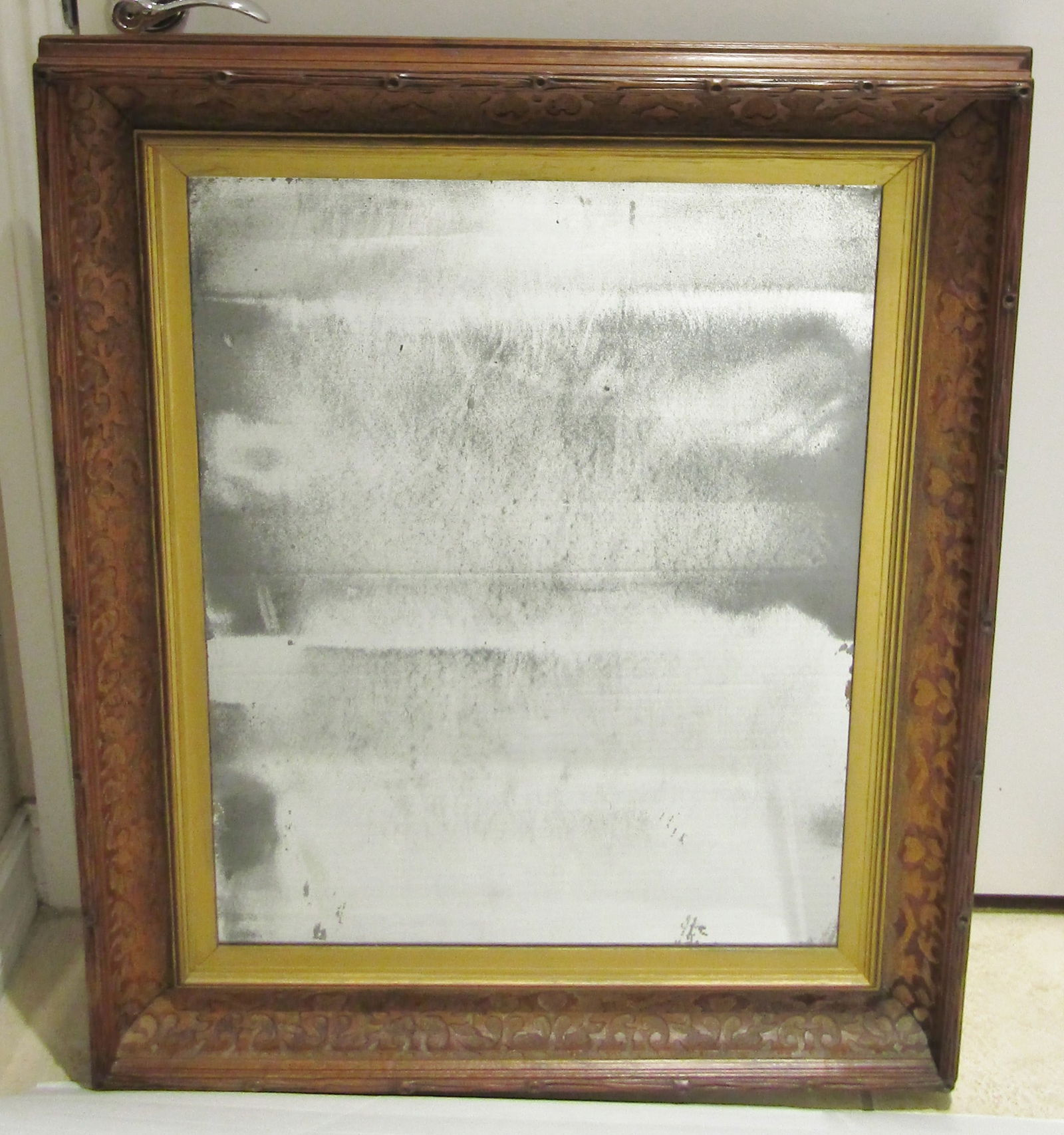 Antique Hand Carved Walnut Faux Bois Casetta Style Wall Mirror Circa 1870's - 3