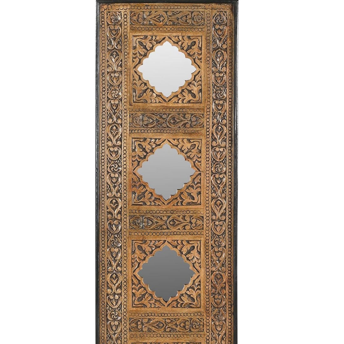Hand Carved Vintage Panel Accented With Mirrors Ornate Wall Hanging Panel - 3