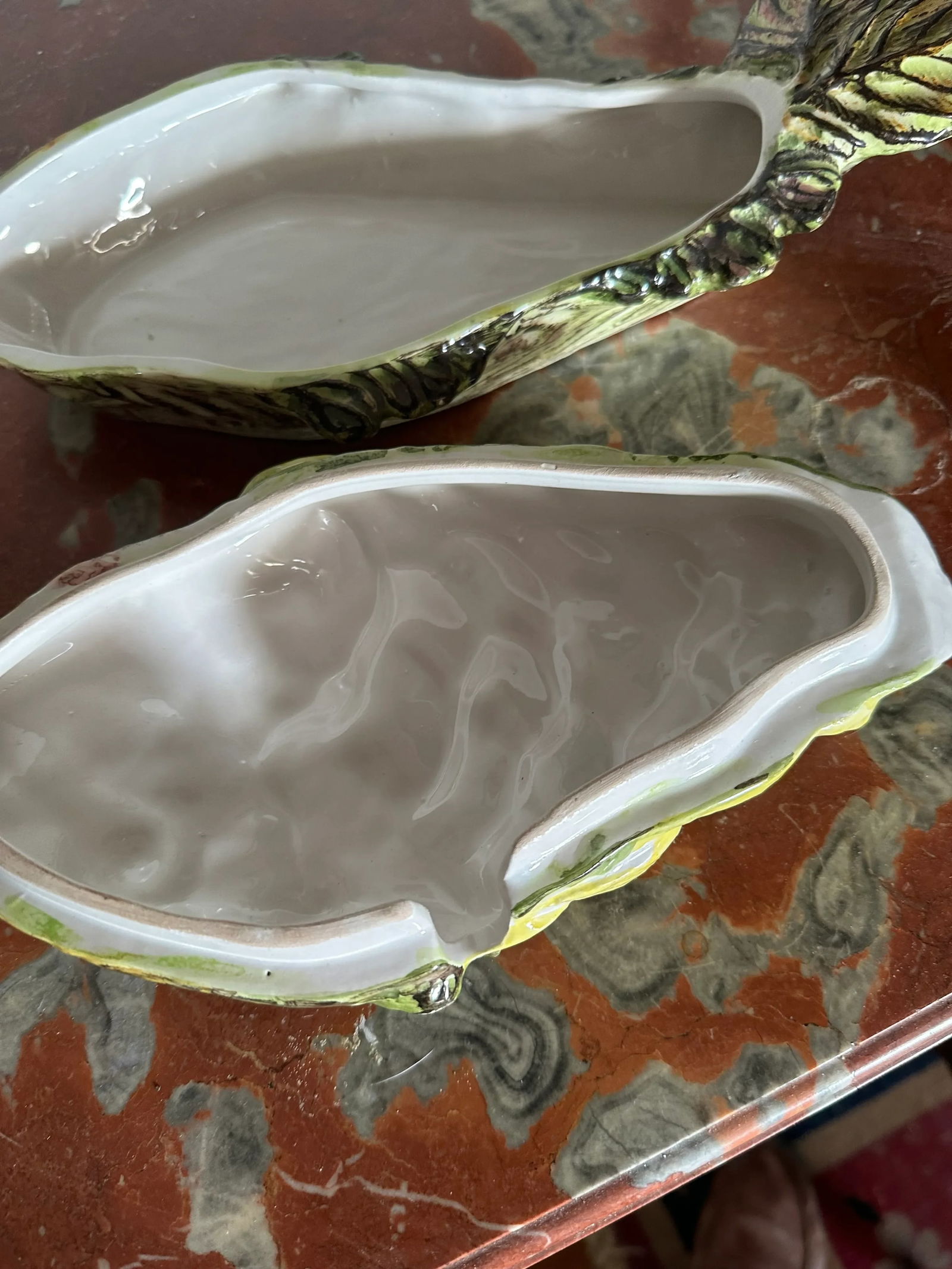 1930s Italian Majolica Fish Tureen by Meiselman in Green Purple and Yellow With Sliced Lemons - 2