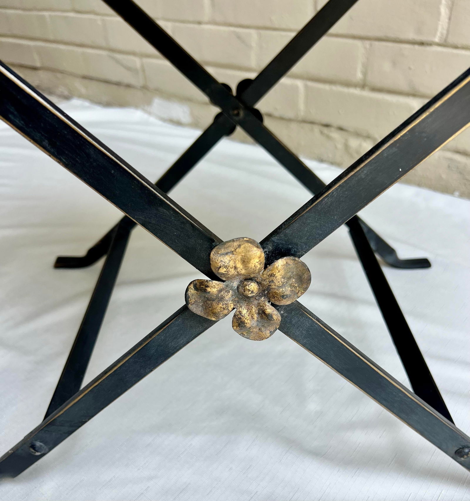 Vintage Oscar Bach Style Newly Painted and Hand Gilt Iron X Base Bench/Stool Unique Home Décor" - 7