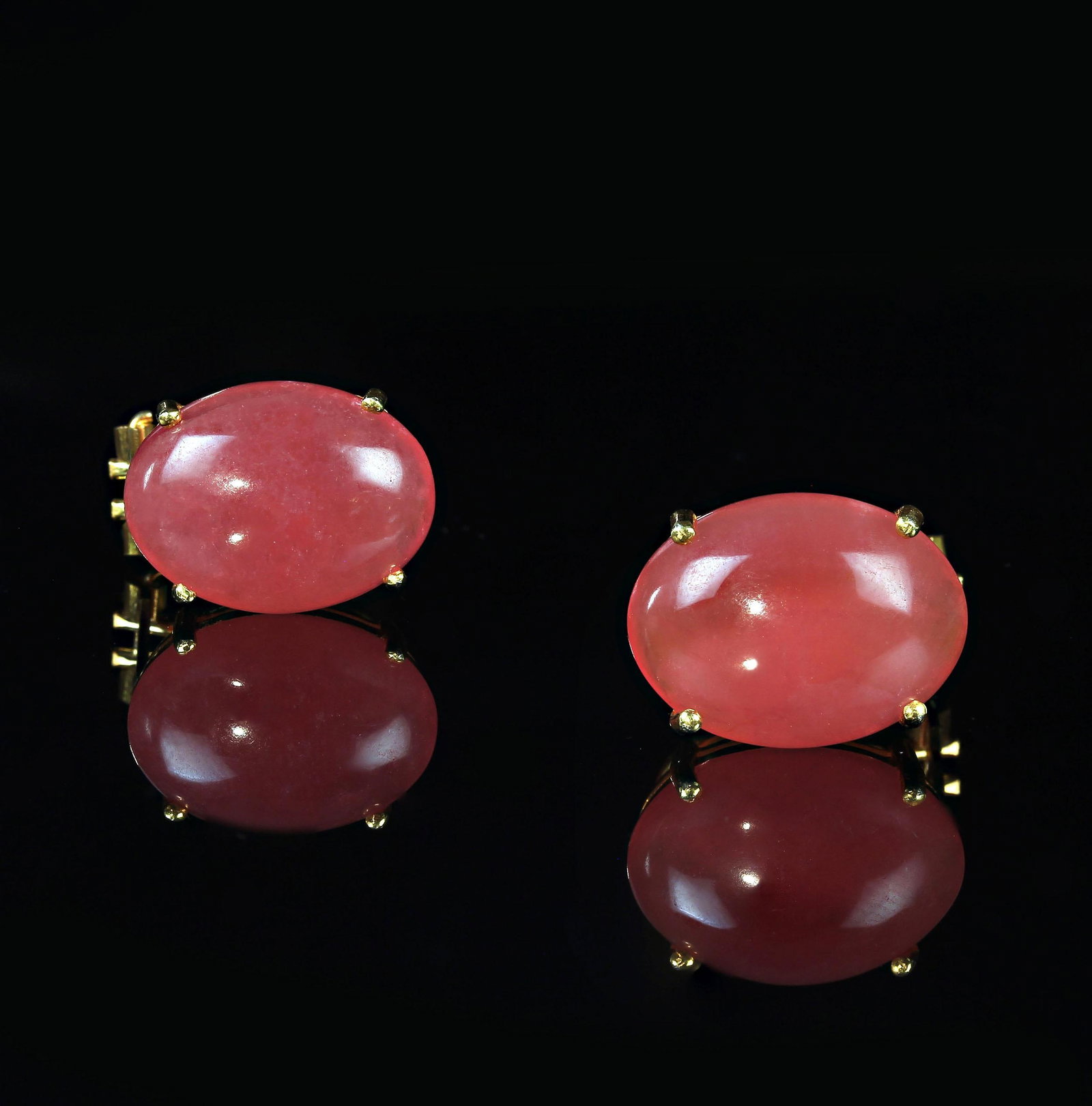 Oval Cabochon Rhodochrosite Earrings in Gold Over Sterling Silver - 2 Pieces - 3