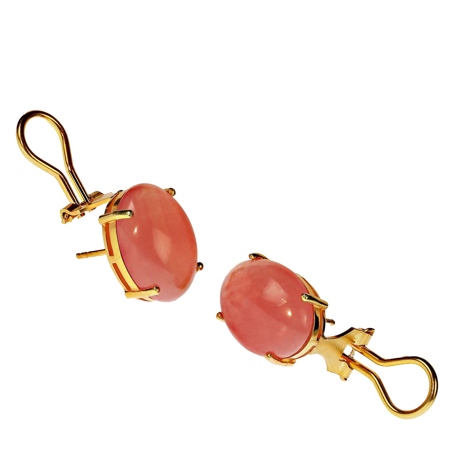 Oval Cabochon Rhodochrosite Earrings in Gold Over Sterling Silver - 2 Pieces - 4