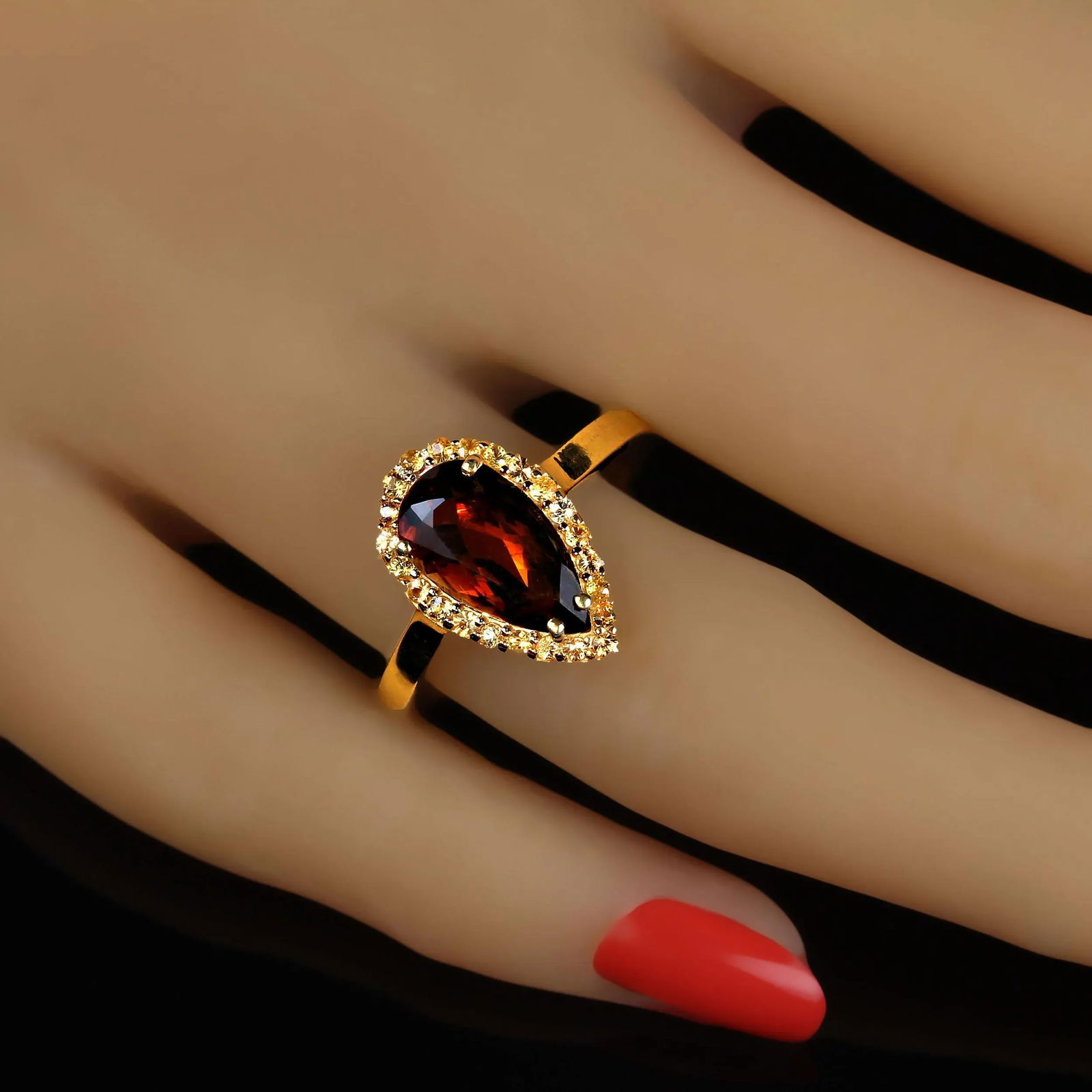 Andalusite and Sapphire in Custom Setting of Gold Over Sterling Ring Size 8.25 - 2