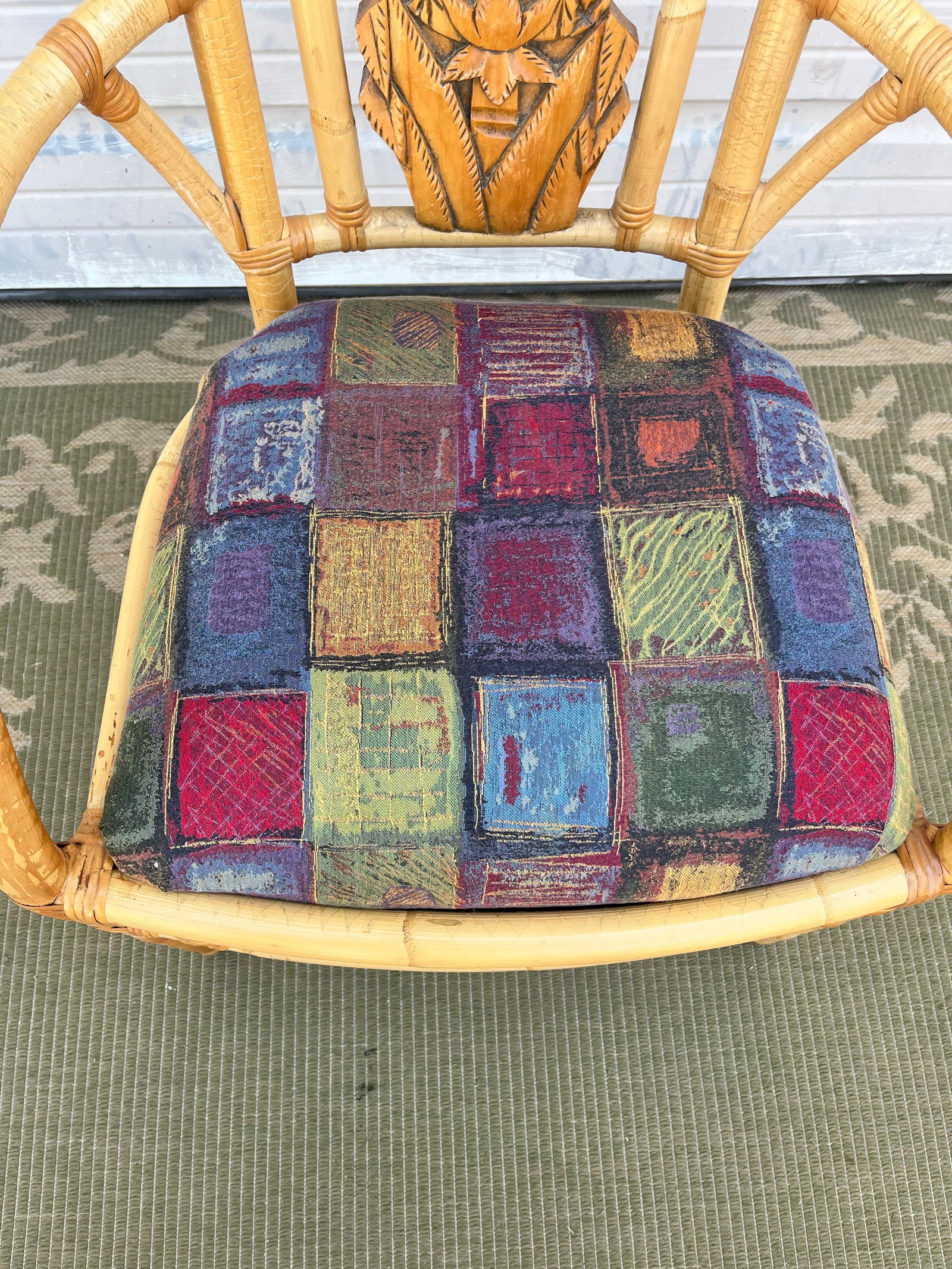 Bamboo Rattan Pineapple Arm Side Chairs in the Style of Palecek Set of Four With Table - 6