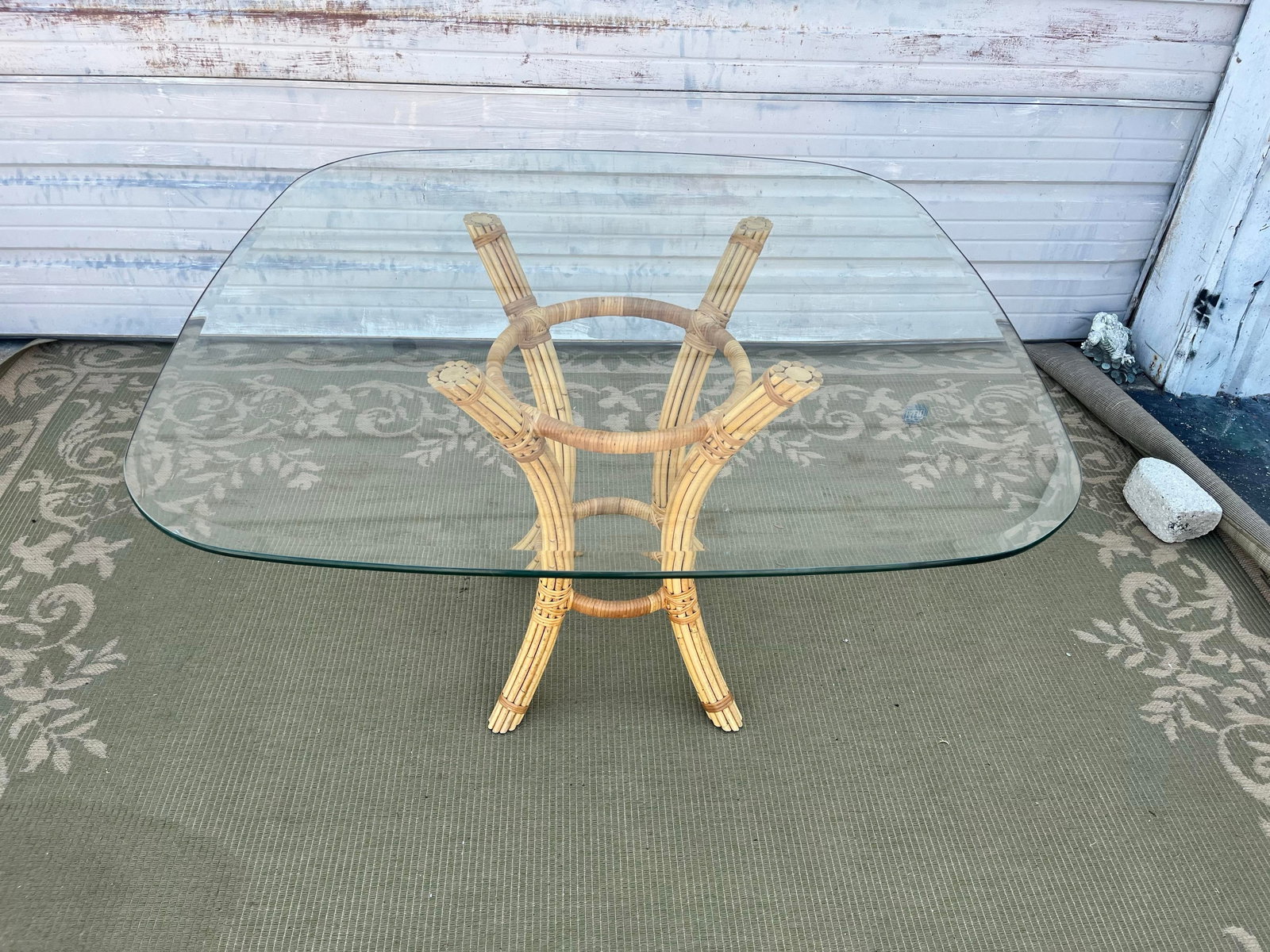 Bamboo Rattan Pineapple Arm Side Chairs in the Style of Palecek Set of Four With Table - 9