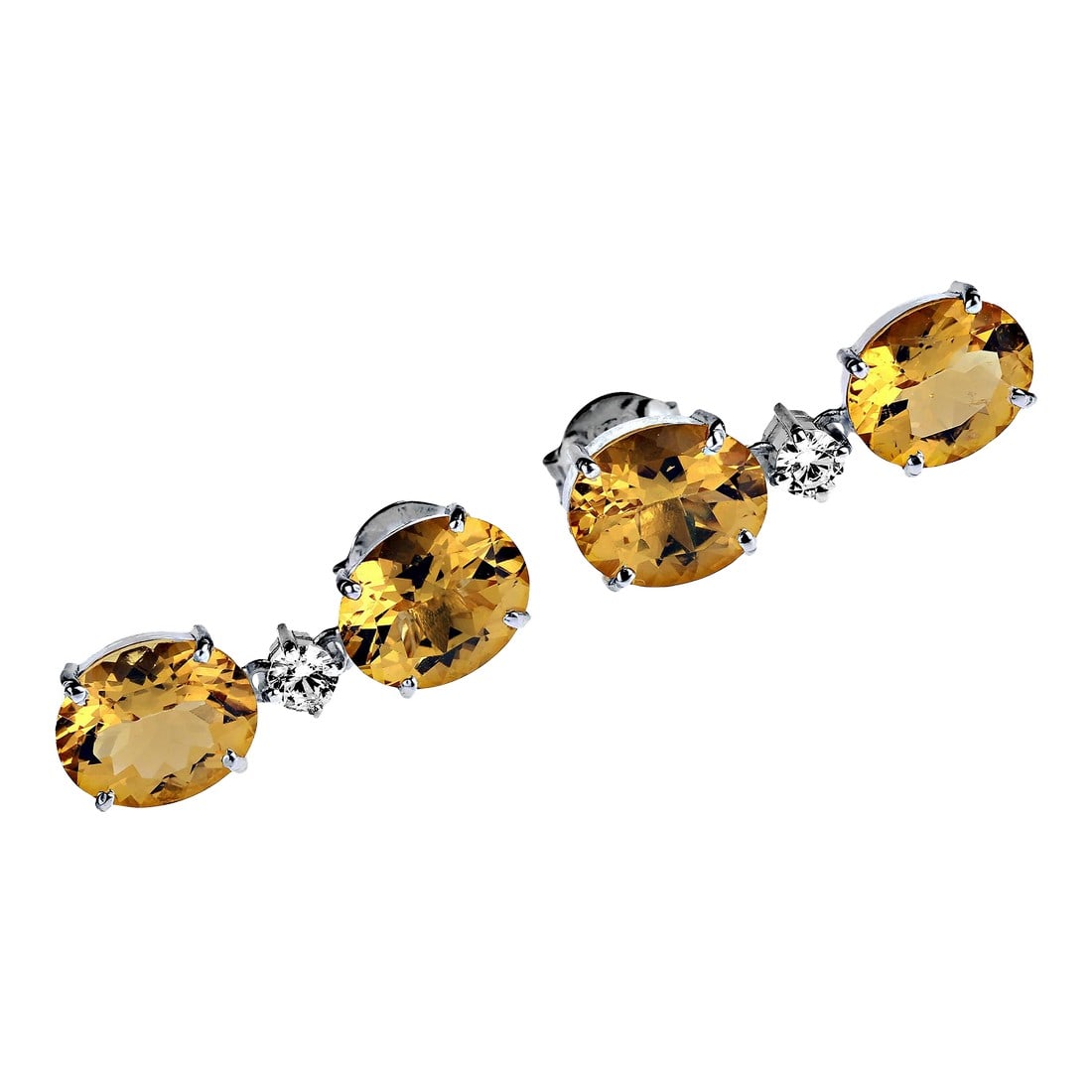 AJD Beryl Drop Earrings in Sterling Silver With Gold Rhodium - 2 Pieces: This is part of Chairish's Costume Jewelry assortment. Beautiful Golden Beryl ovals in gold rhodium over sterling silver settings. These earrings are custom made for all the golden beryl lovers. They