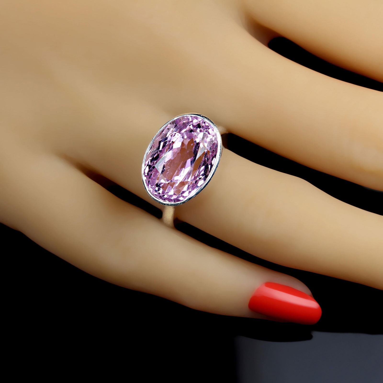 AJD Precious Pink Kunzite in Sterling Silver Bezel Setting Size 8 - 2