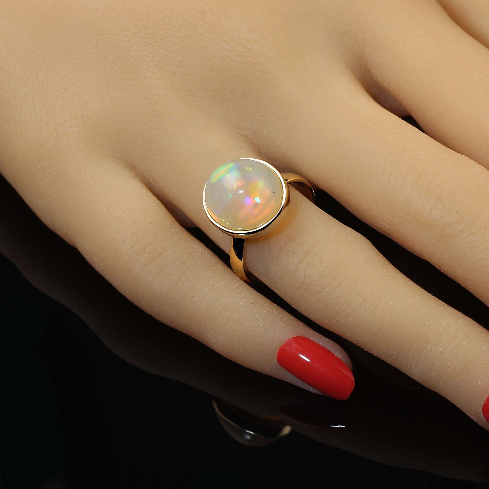 AJD Round Opal in 18kt Yellow Gold Ring Size 7 - 3