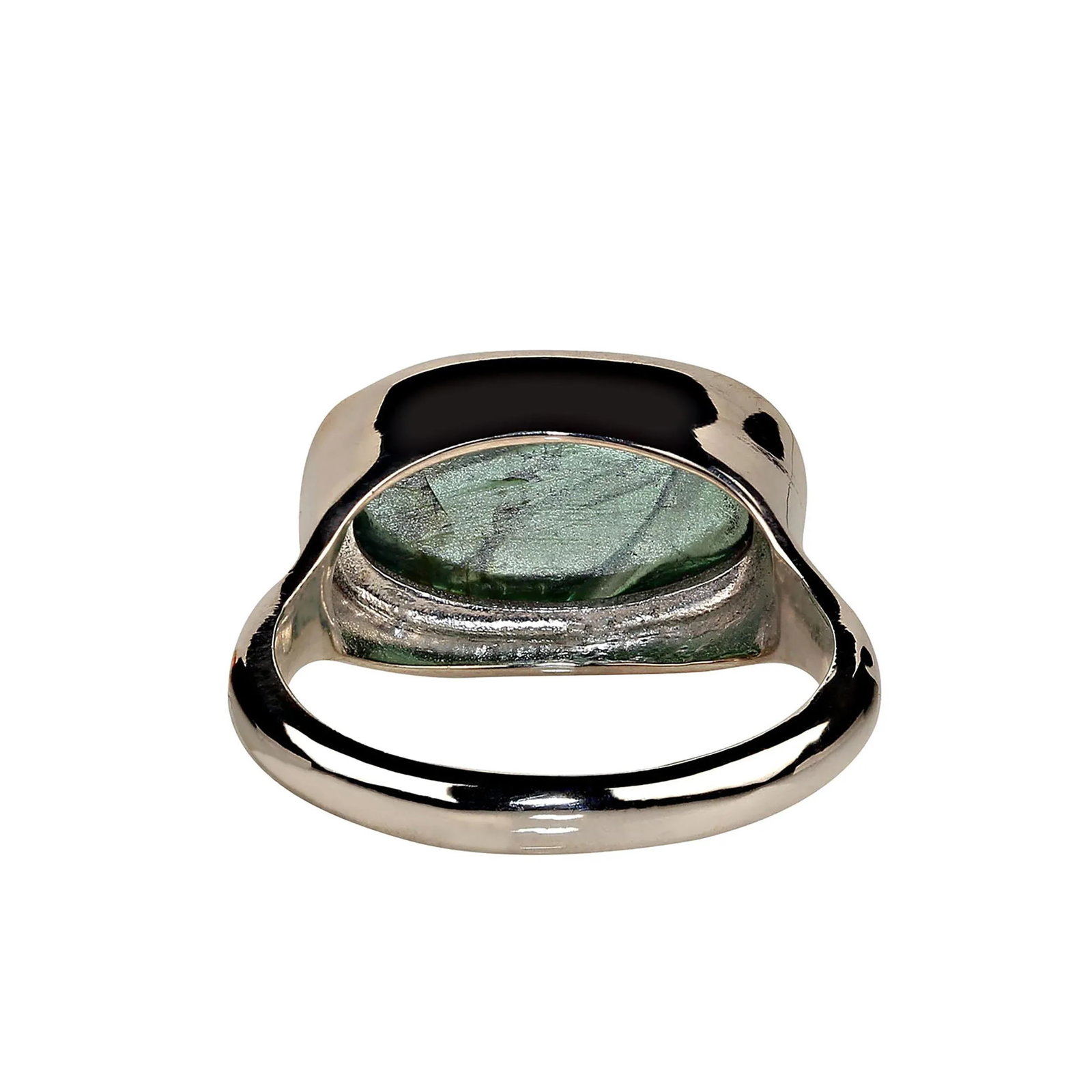Carved Green Tourmaline and Sterling Silver Ring Size 7.75 - 3