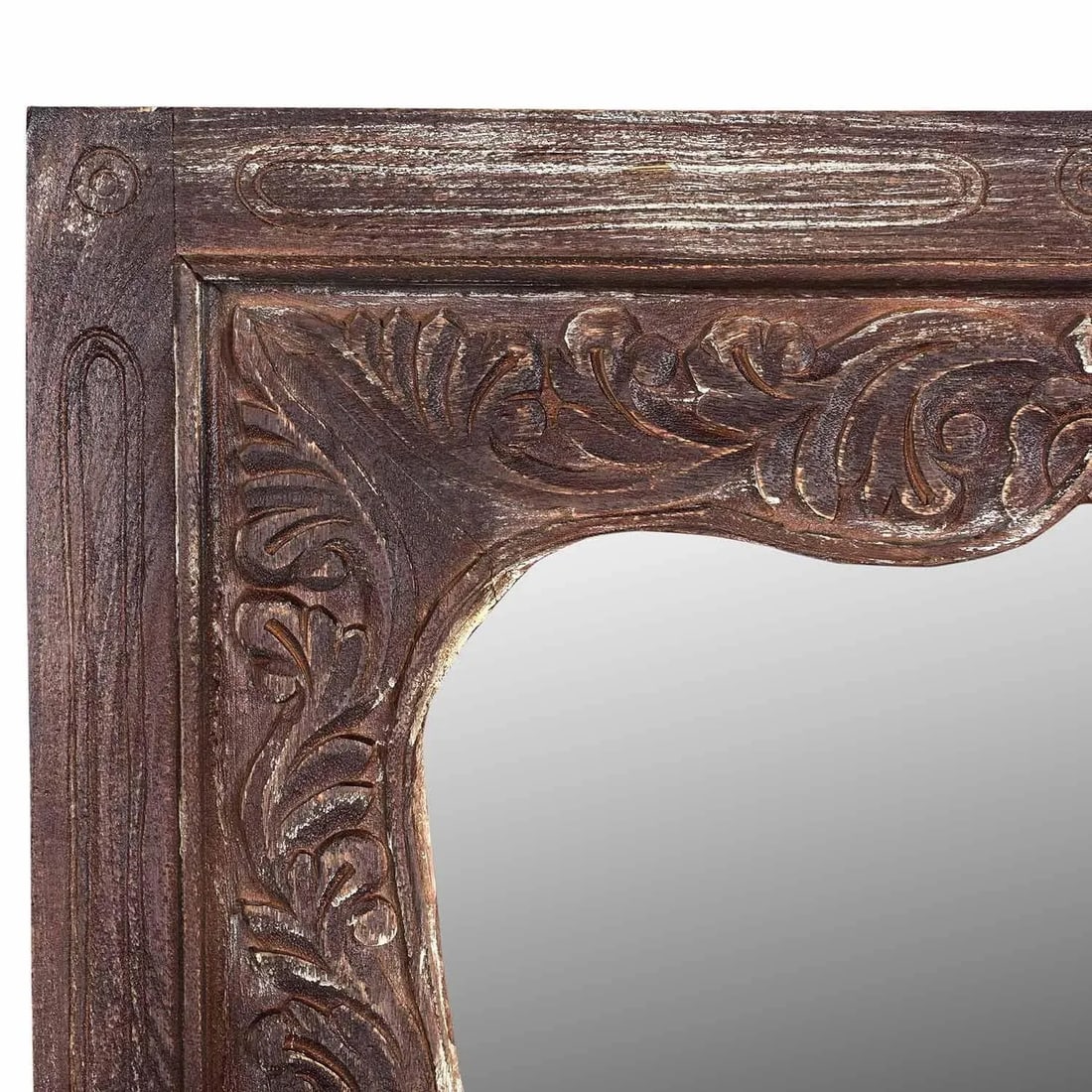 1980s Vintage Distressed Carved Solid Wood Vanity Mirror - 3