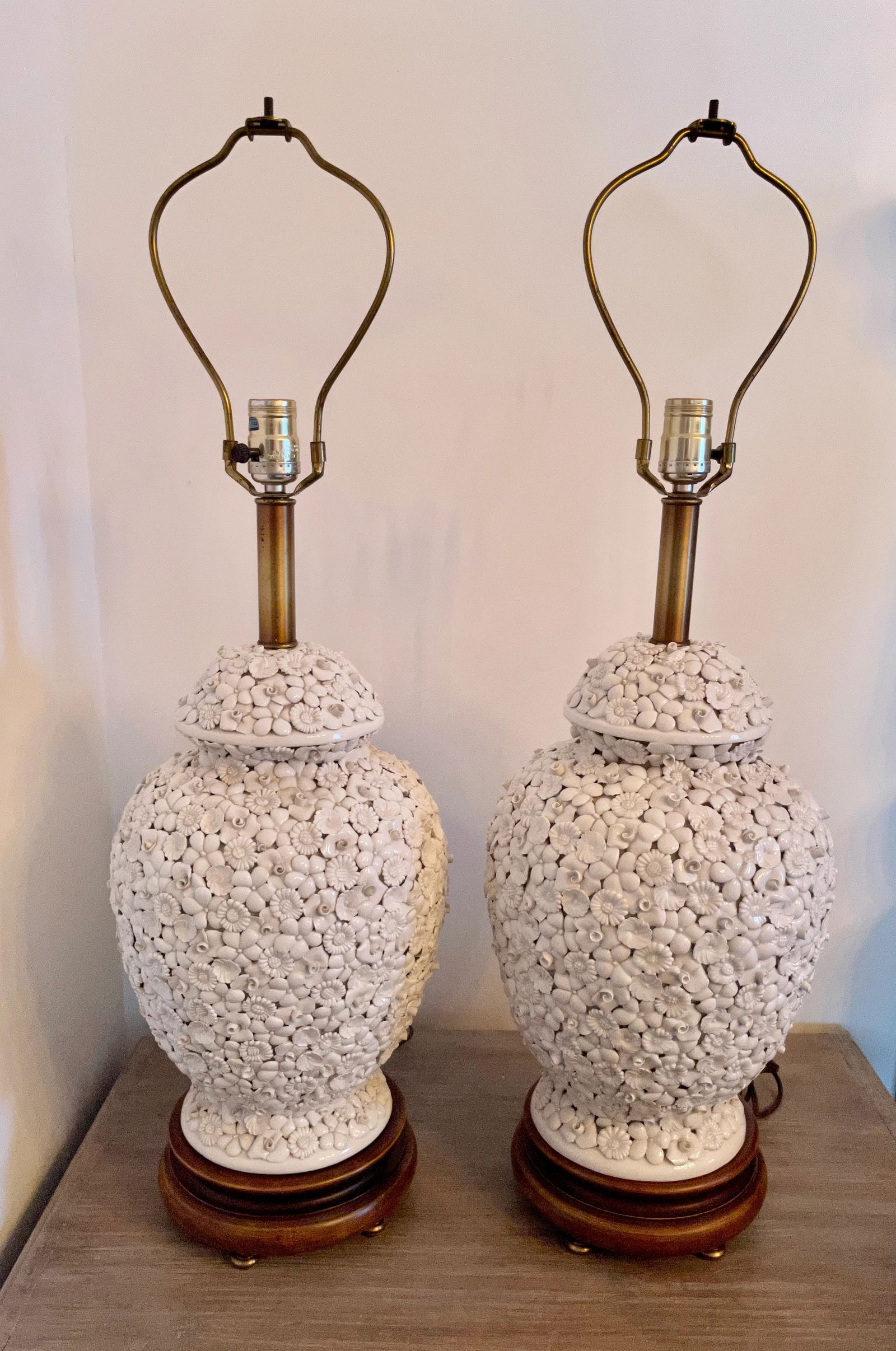 Pair of Blanc De Chine Ginger Jar Table Lamps W/Applied Flowers - 2