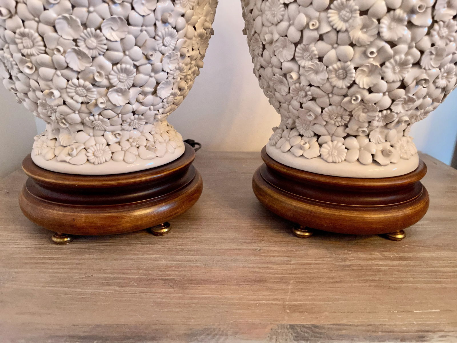 Pair of Blanc De Chine Ginger Jar Table Lamps W/Applied Flowers - 4