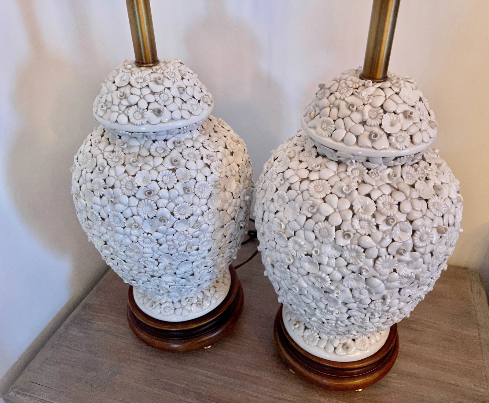 Pair of Blanc De Chine Ginger Jar Table Lamps W/Applied Flowers - 7