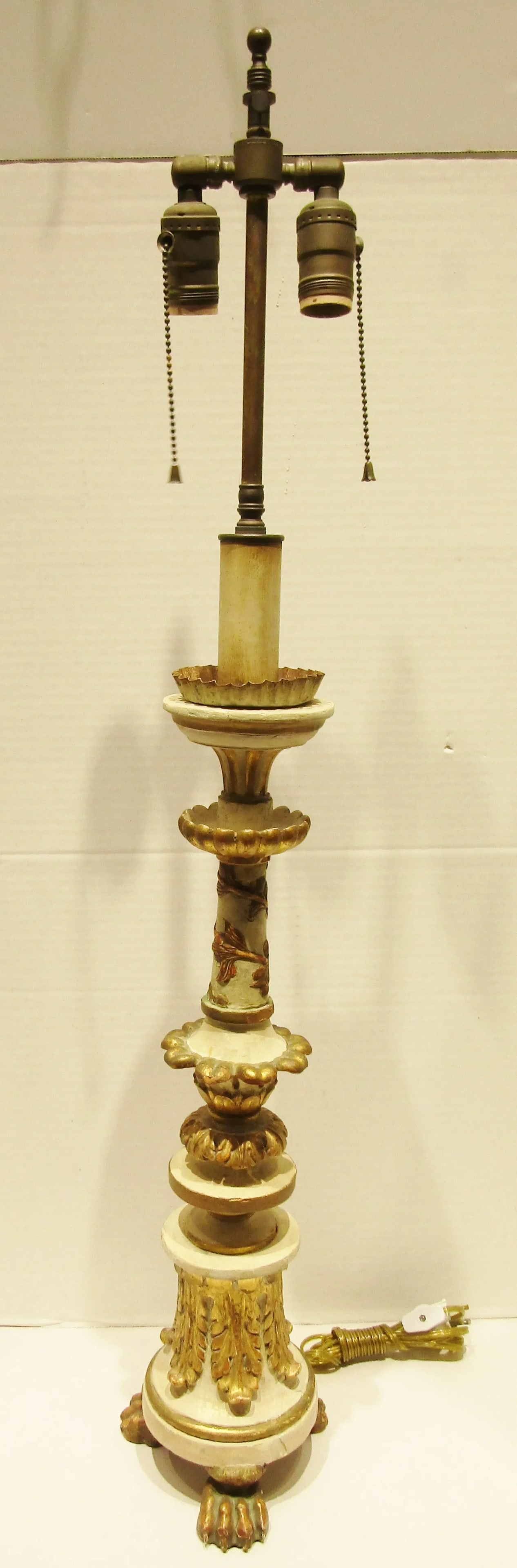 Matched Pair Antique 18th Century Italian Parcel Gilt Wood Candlesticks / Lamps - 2