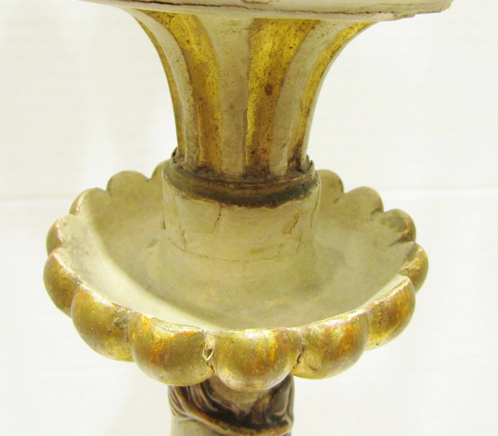 Matched Pair Antique 18th Century Italian Parcel Gilt Wood Candlesticks / Lamps - 6