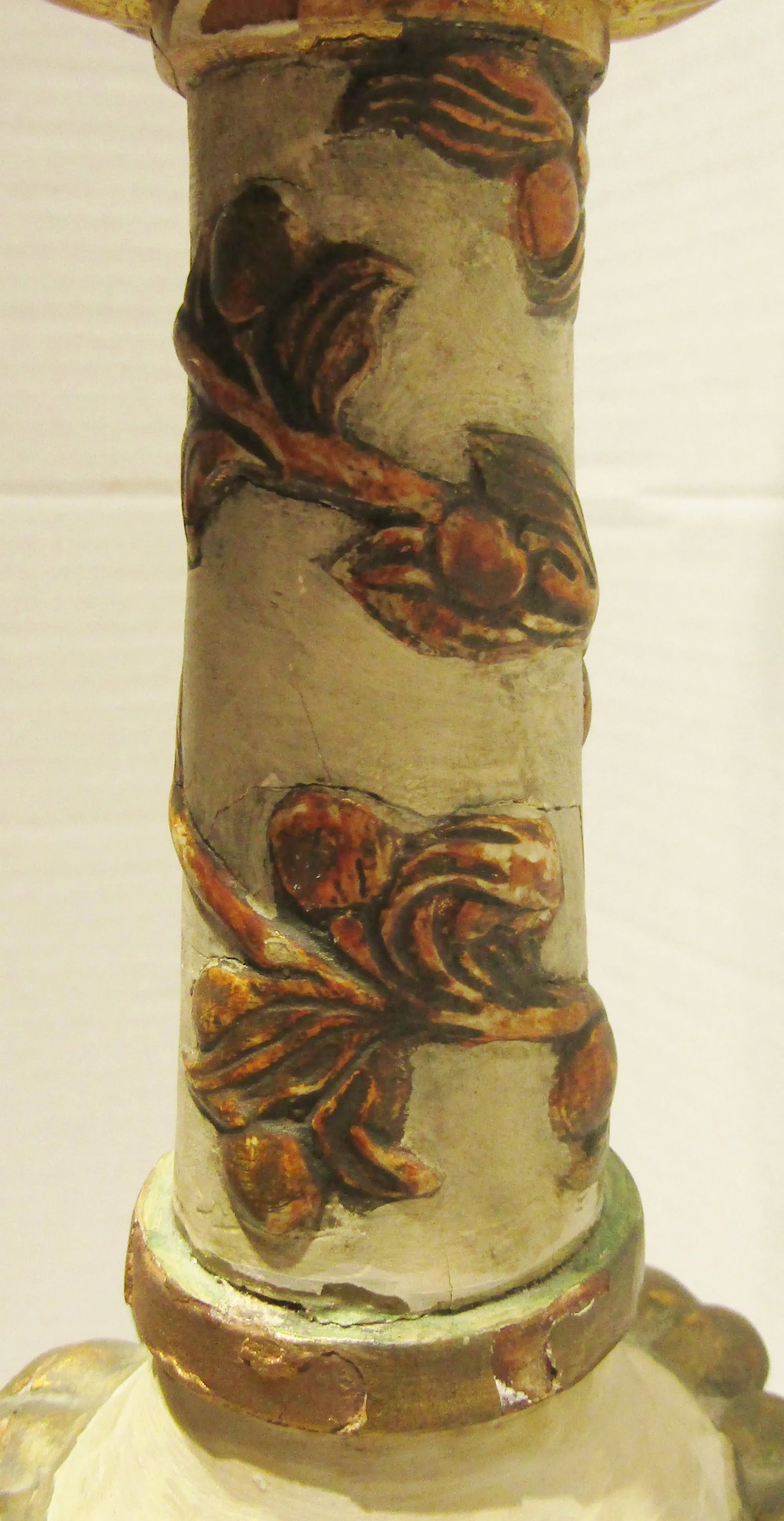 Matched Pair Antique 18th Century Italian Parcel Gilt Wood Candlesticks / Lamps - 8