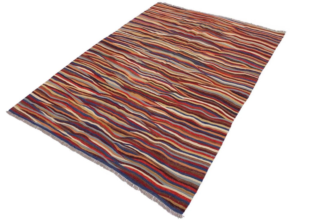 Shabby Chic Kilim Red/Blue Hand-Woven Wool Rug -6'1 X 8'2 - 2