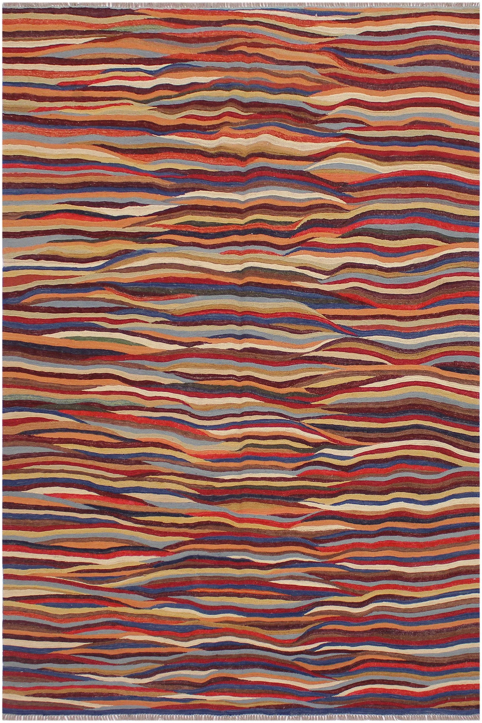 Shabby Chic Kilim Red/Blue Hand-Woven Wool Rug -6'1 X 8'2 - 8