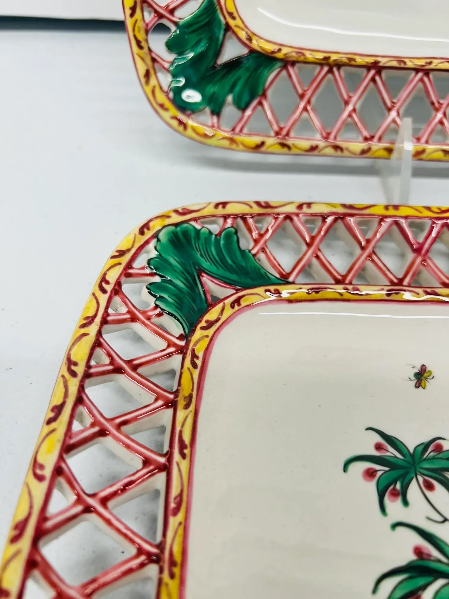 Antique French Faience Chinoiserie Decorated Pierced Platters C.1880 - 3