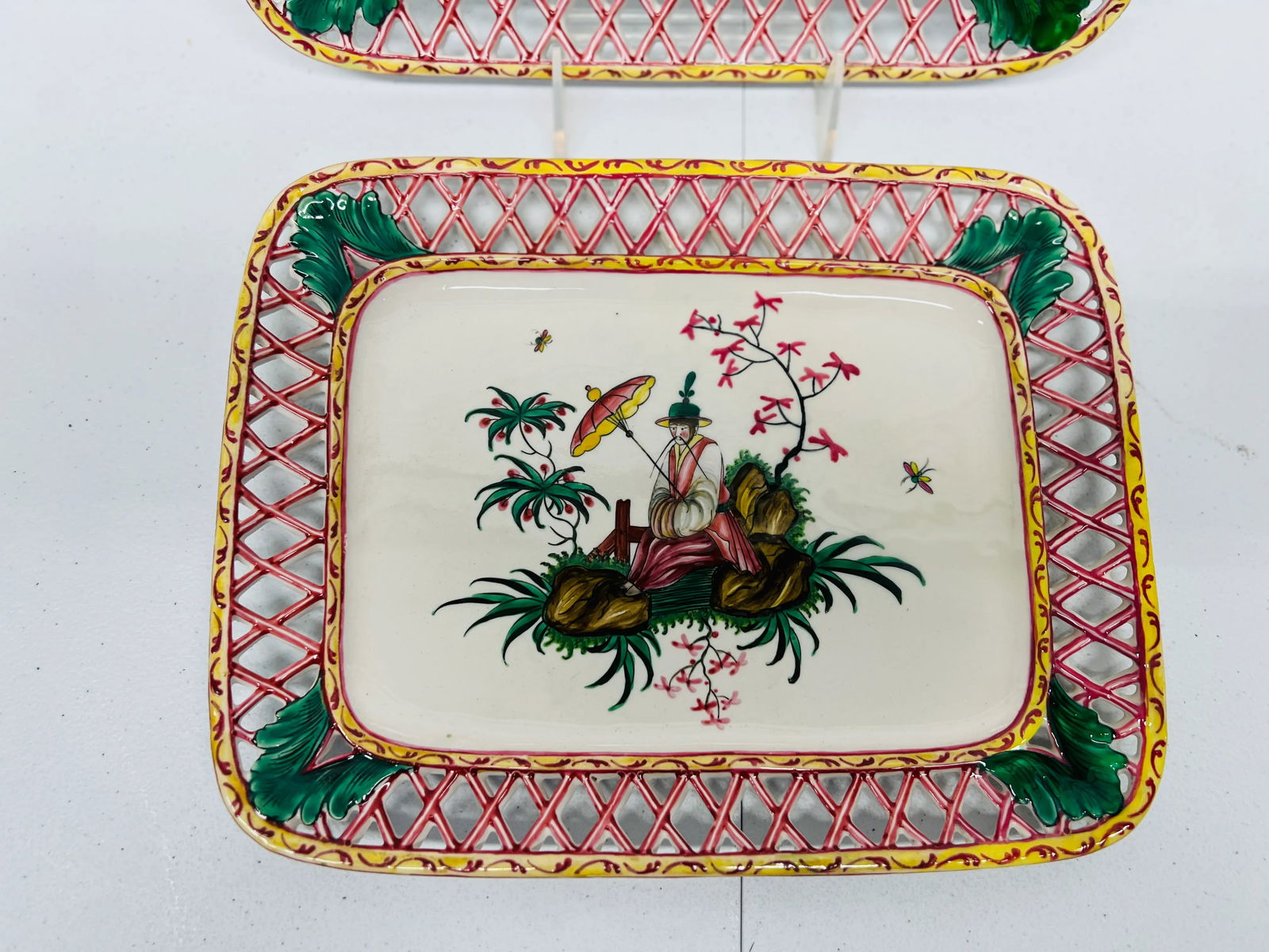 Antique French Faience Chinoiserie Decorated Pierced Platters C.1880 - 4