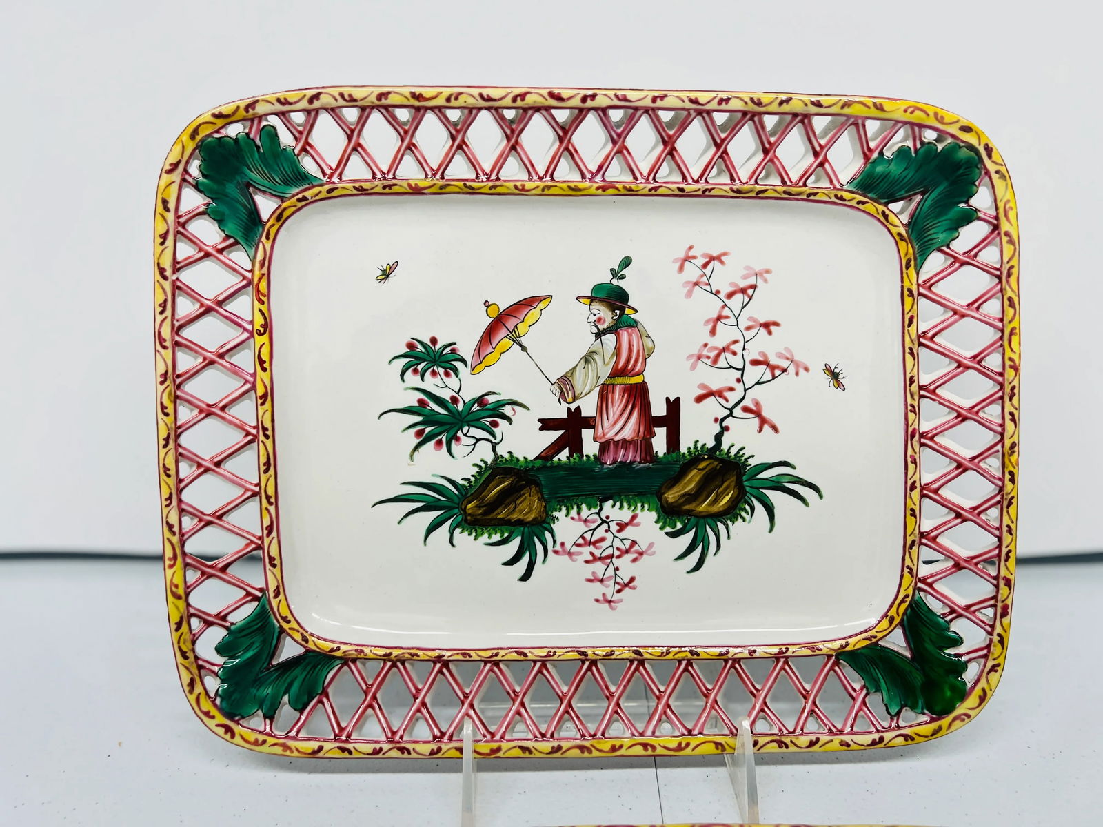 Antique French Faience Chinoiserie Decorated Pierced Platters C.1880 - 5