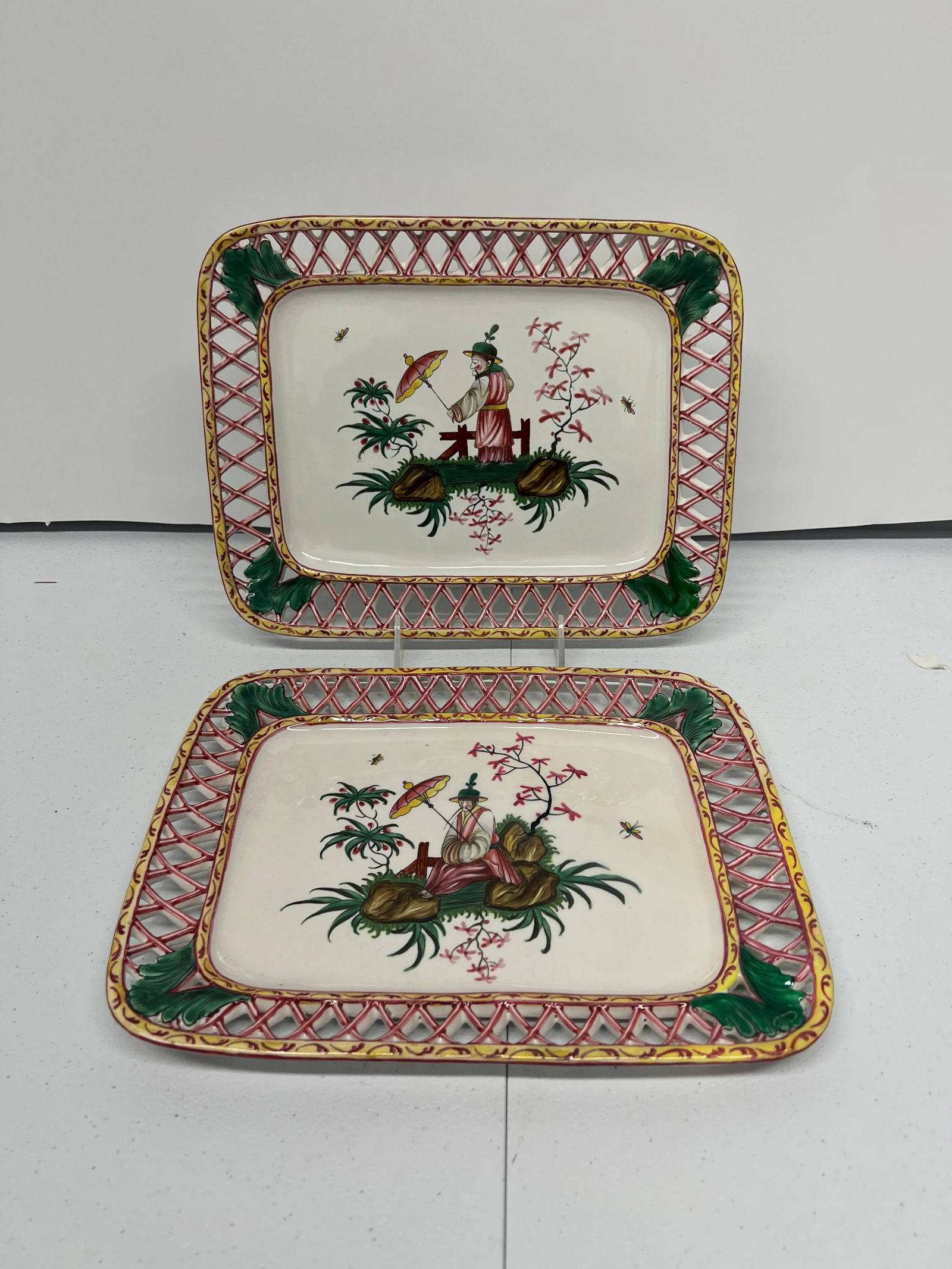 Antique French Faience Chinoiserie Decorated Pierced Platters C.1880 - 7