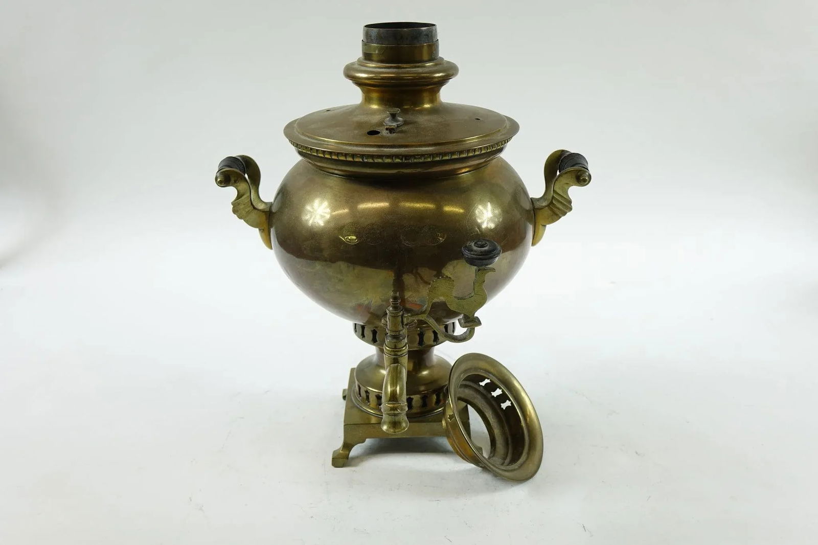 Antique Brass Russian Samovar 19th Century With Stamps Missing Two Top Knobs - 3