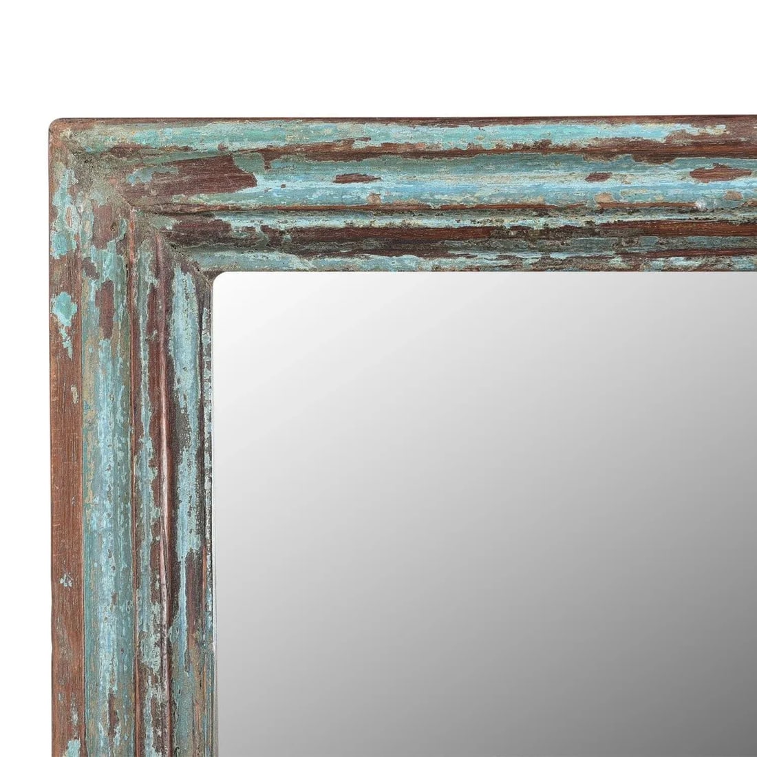 1900s Vintage Door Frame Repurposed Distressed Blue Rectangle Wall Mirror - 2