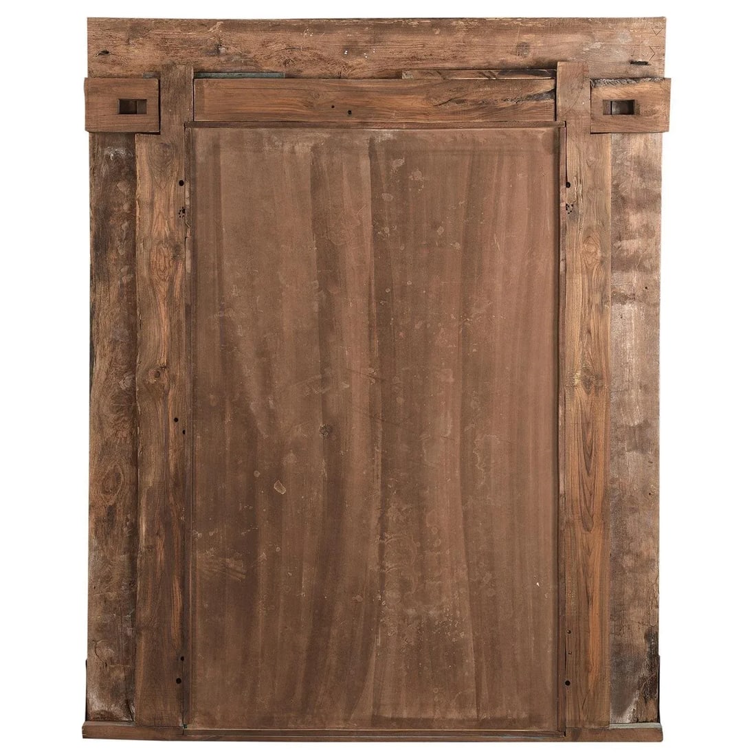 1920s Antique Doorframe Repurposed Distressed Solid Teak Wood Mirror - 2