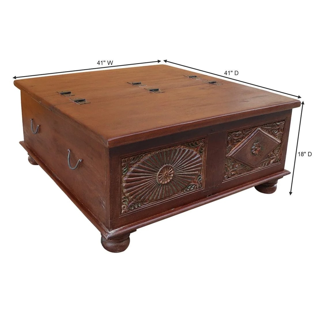 Vintage Carved Window Upcycled 41" Square Box Solid Wood Coffee Table - 4