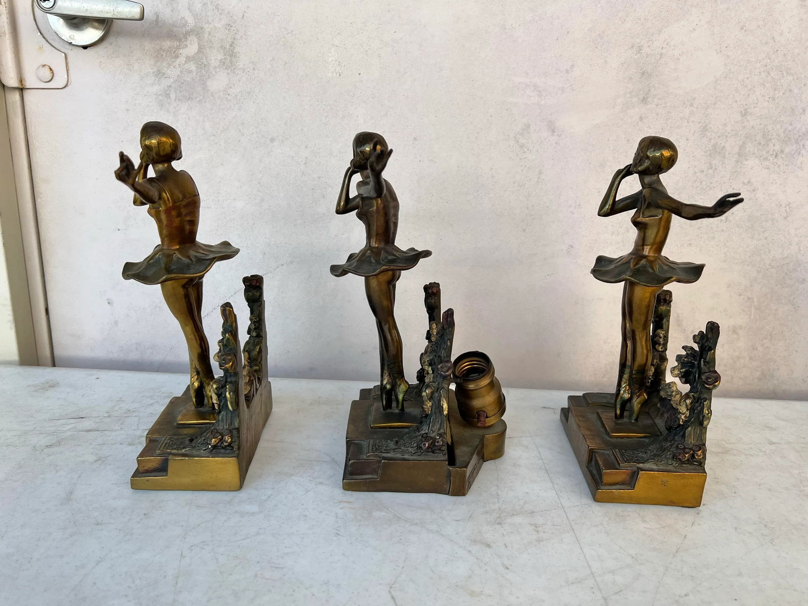 1930s Pompeian Bronze Ballerina Bookends and Light - 3 Piece Set - 2