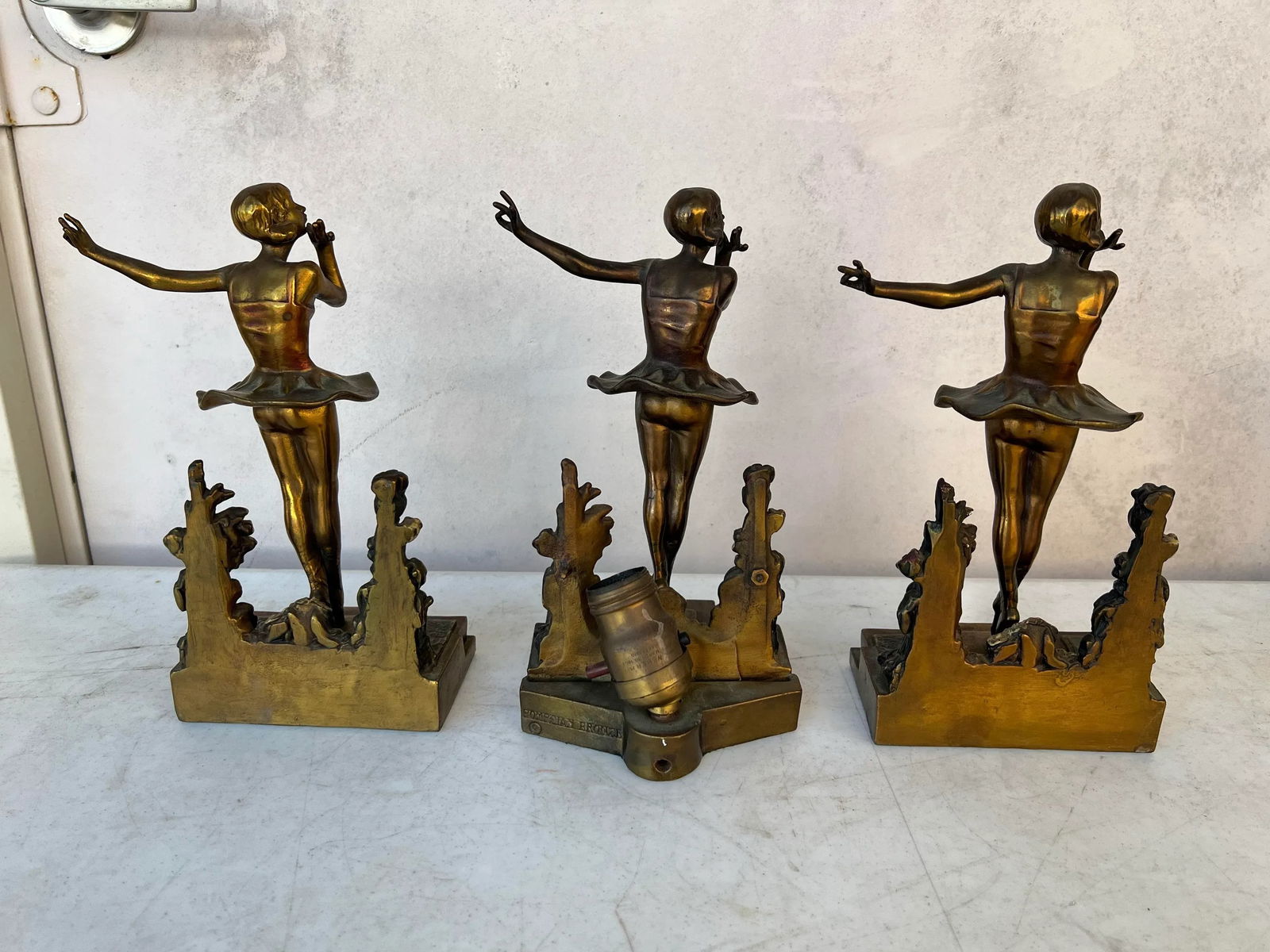 1930s Pompeian Bronze Ballerina Bookends and Light - 3 Piece Set - 3