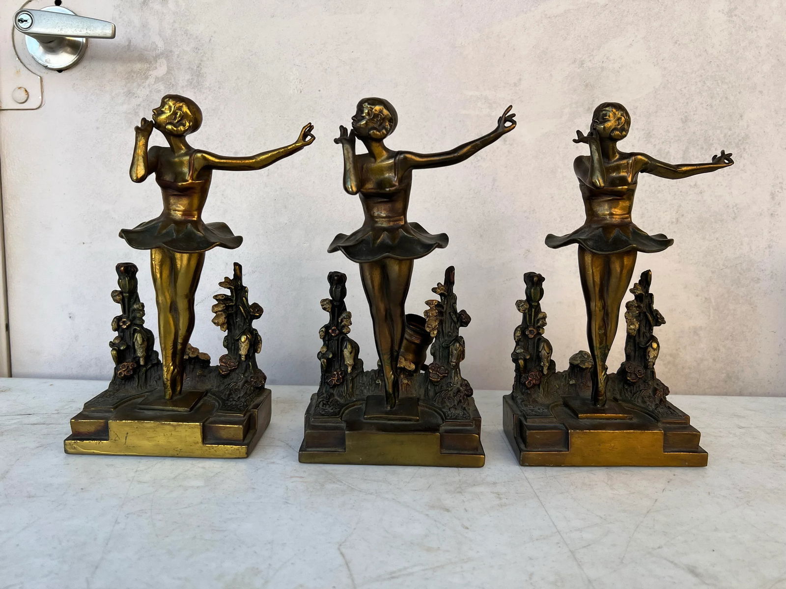 1930s Pompeian Bronze Ballerina Bookends and Light - 3 Piece Set - 6