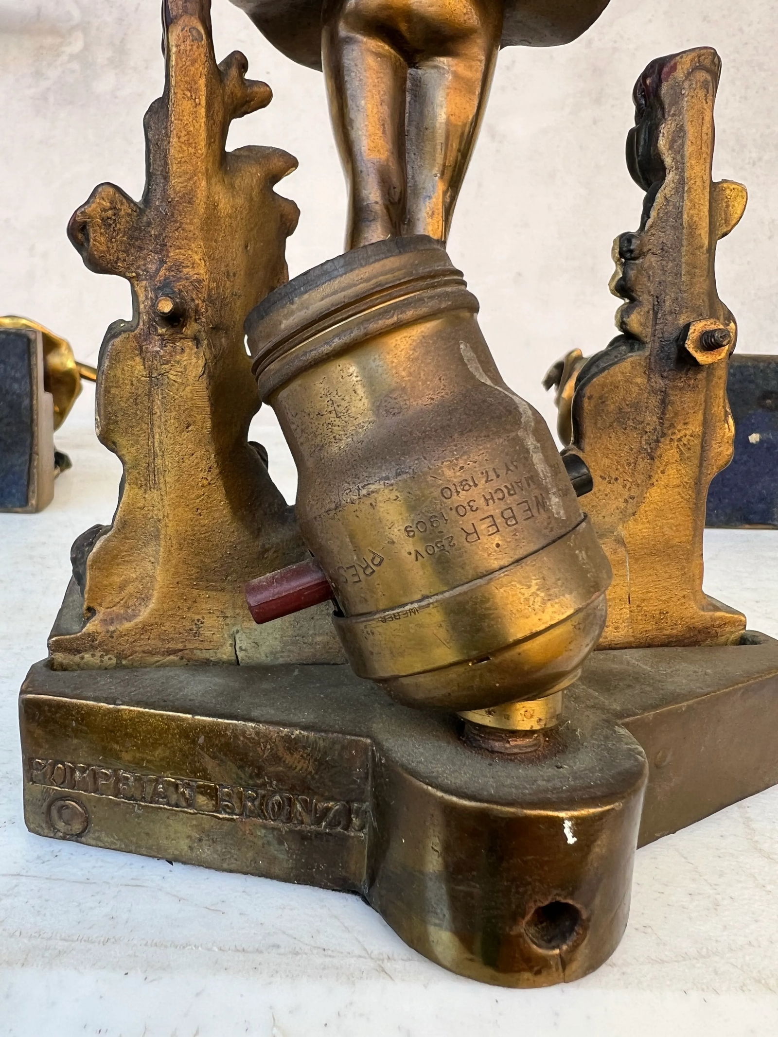 1930s Pompeian Bronze Ballerina Bookends and Light - 3 Piece Set - 7
