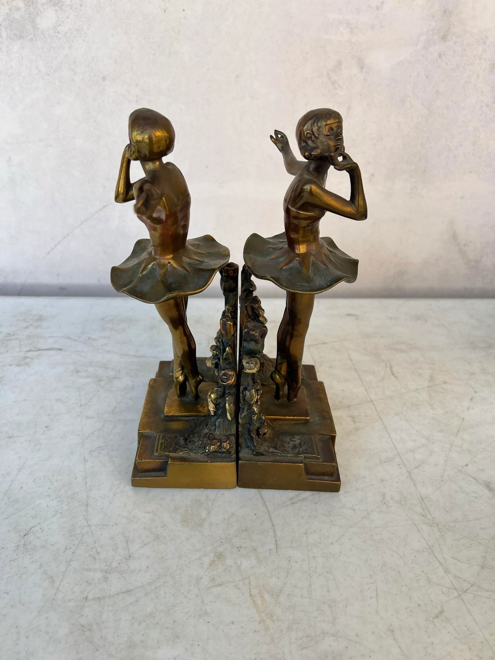 1930s Pompeian Bronze Ballerina Bookends and Light - 3 Piece Set - 8