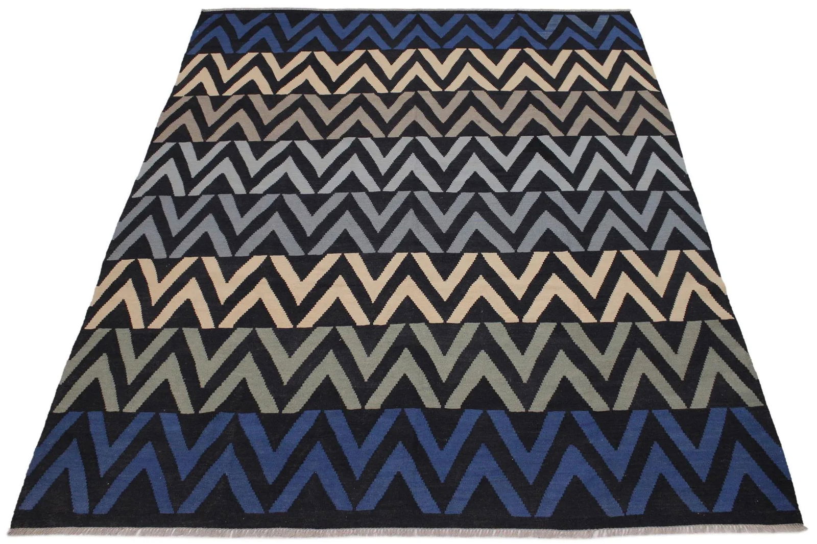 Contemporary Kilim Black/Ivory Hand-Woven Wool Rug - 8'6 X 10'1 - 5