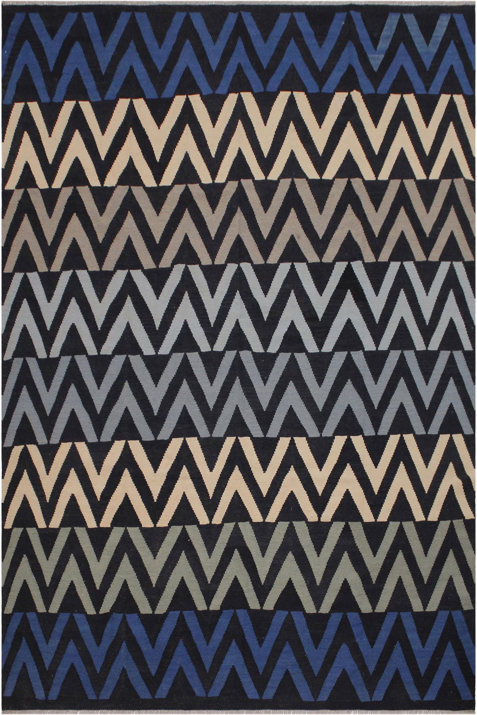 Contemporary Kilim Black/Ivory Hand-Woven Wool Rug - 8'6 X 10'1 - 8