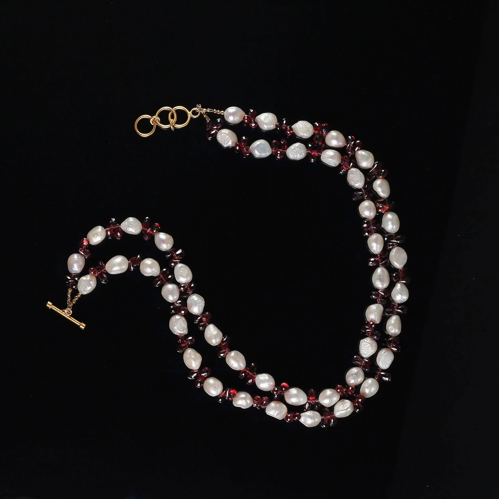 Double-Strand Freshwater Pearl and Garnet Necklace January Birthstone - 3
