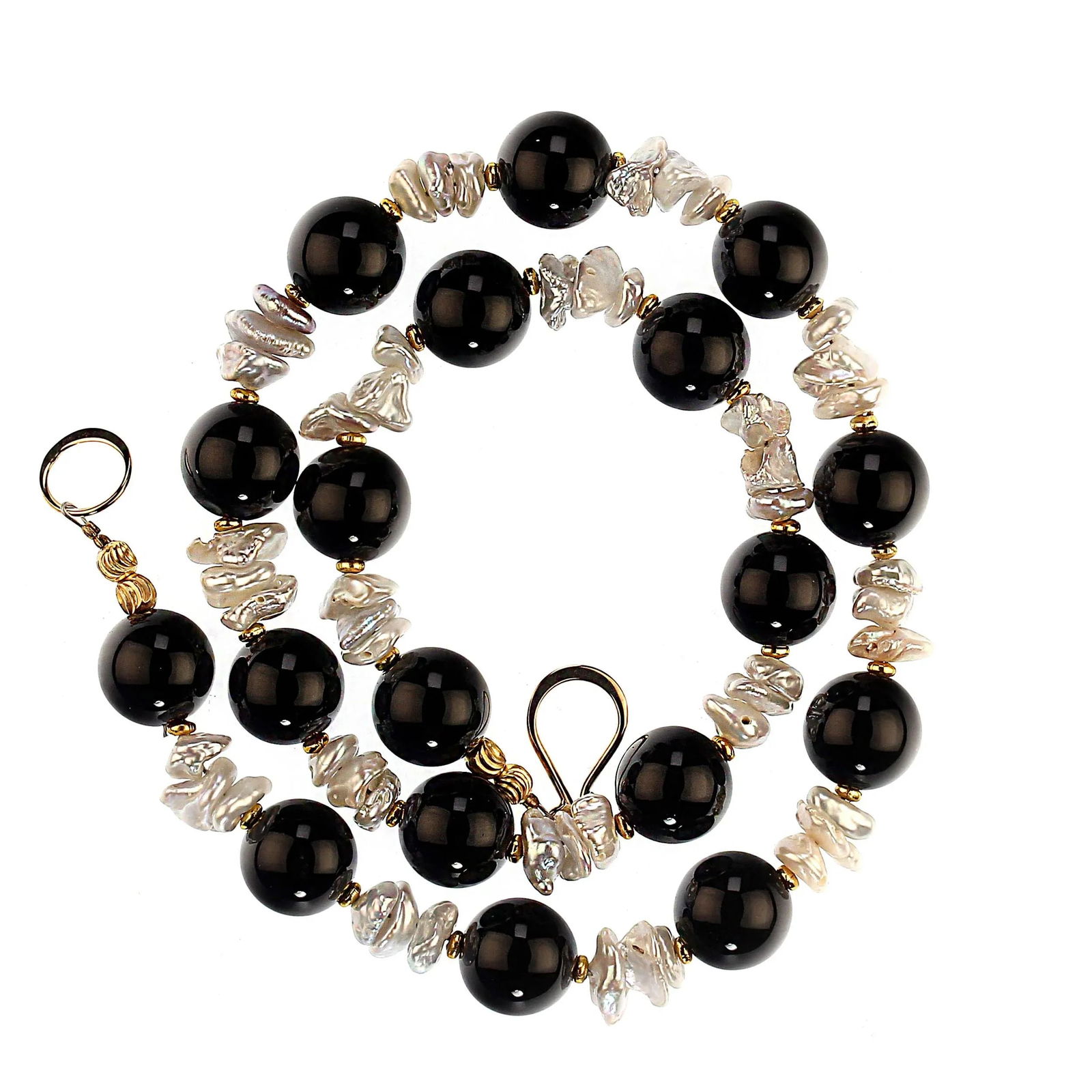 Black Onyx and White Pearl Necklace June Birthstone - 3