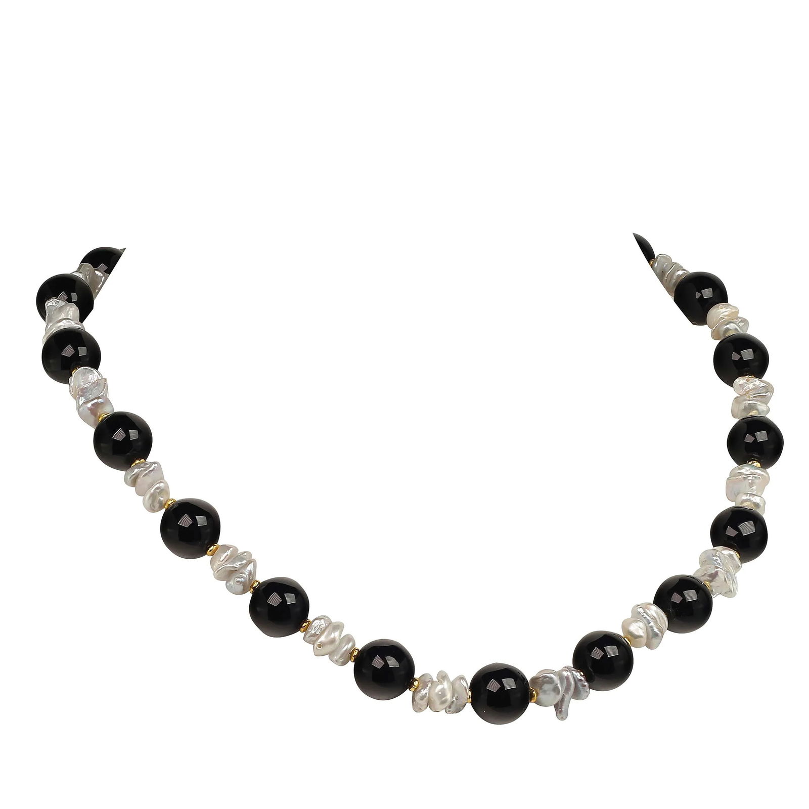 Black Onyx and White Pearl Necklace June Birthstone - 6