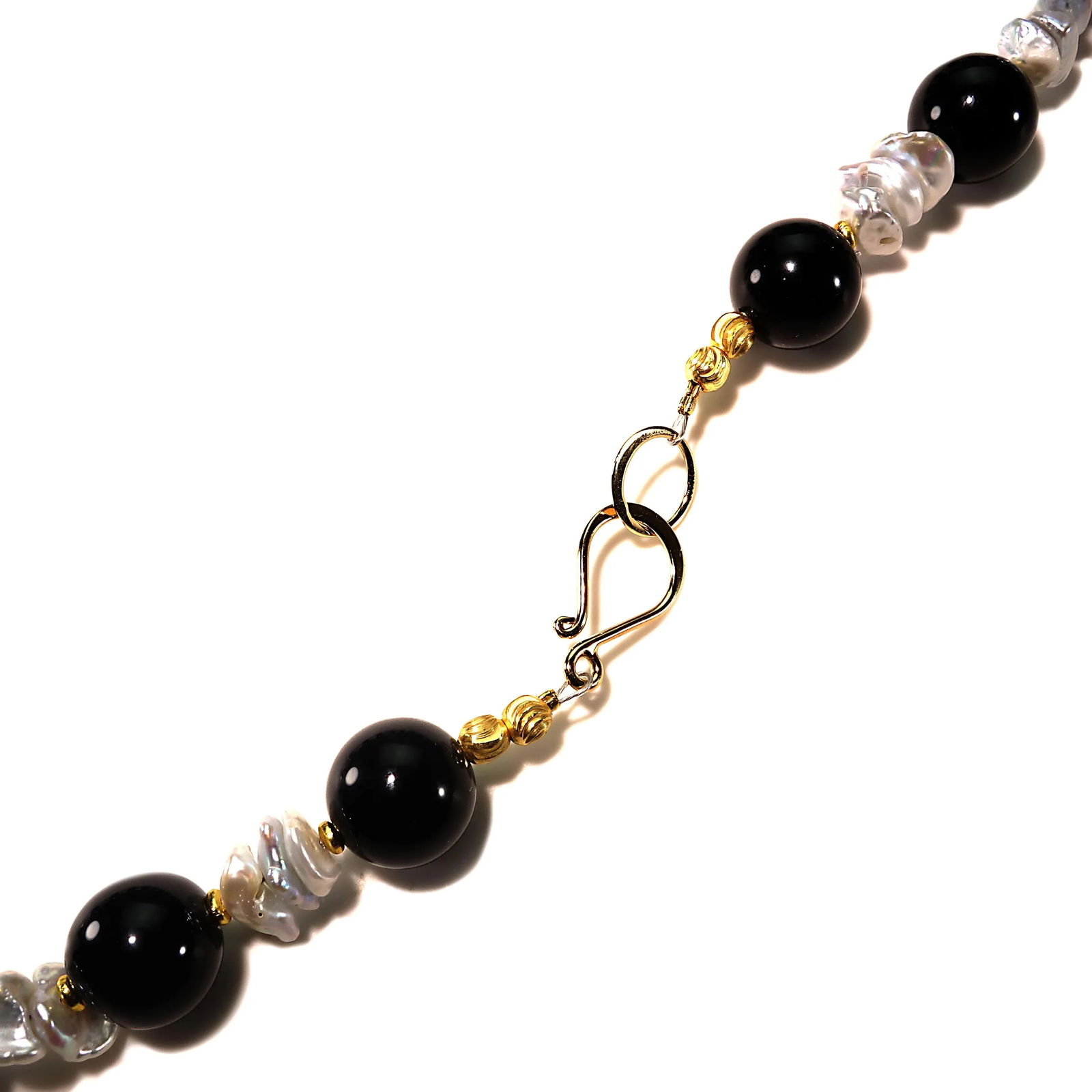 Black Onyx and White Pearl Necklace June Birthstone - 7