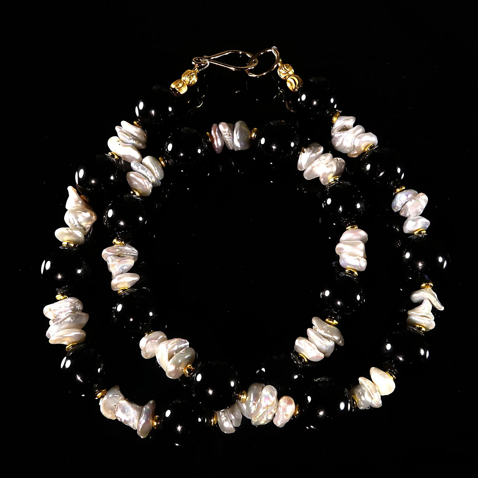 Black Onyx and White Pearl Necklace June Birthstone - 8
