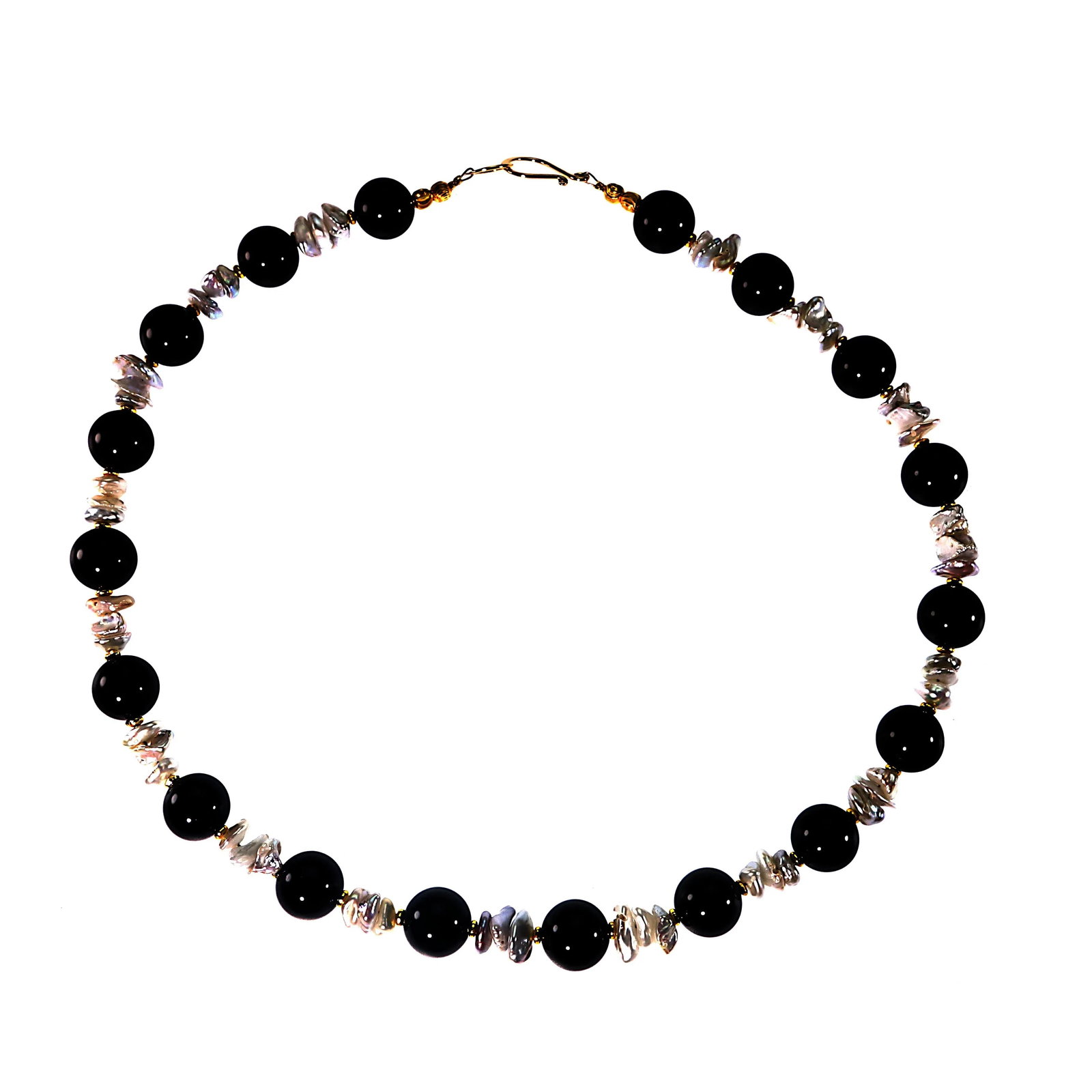 Black Onyx and White Pearl Necklace June Birthstone - 9