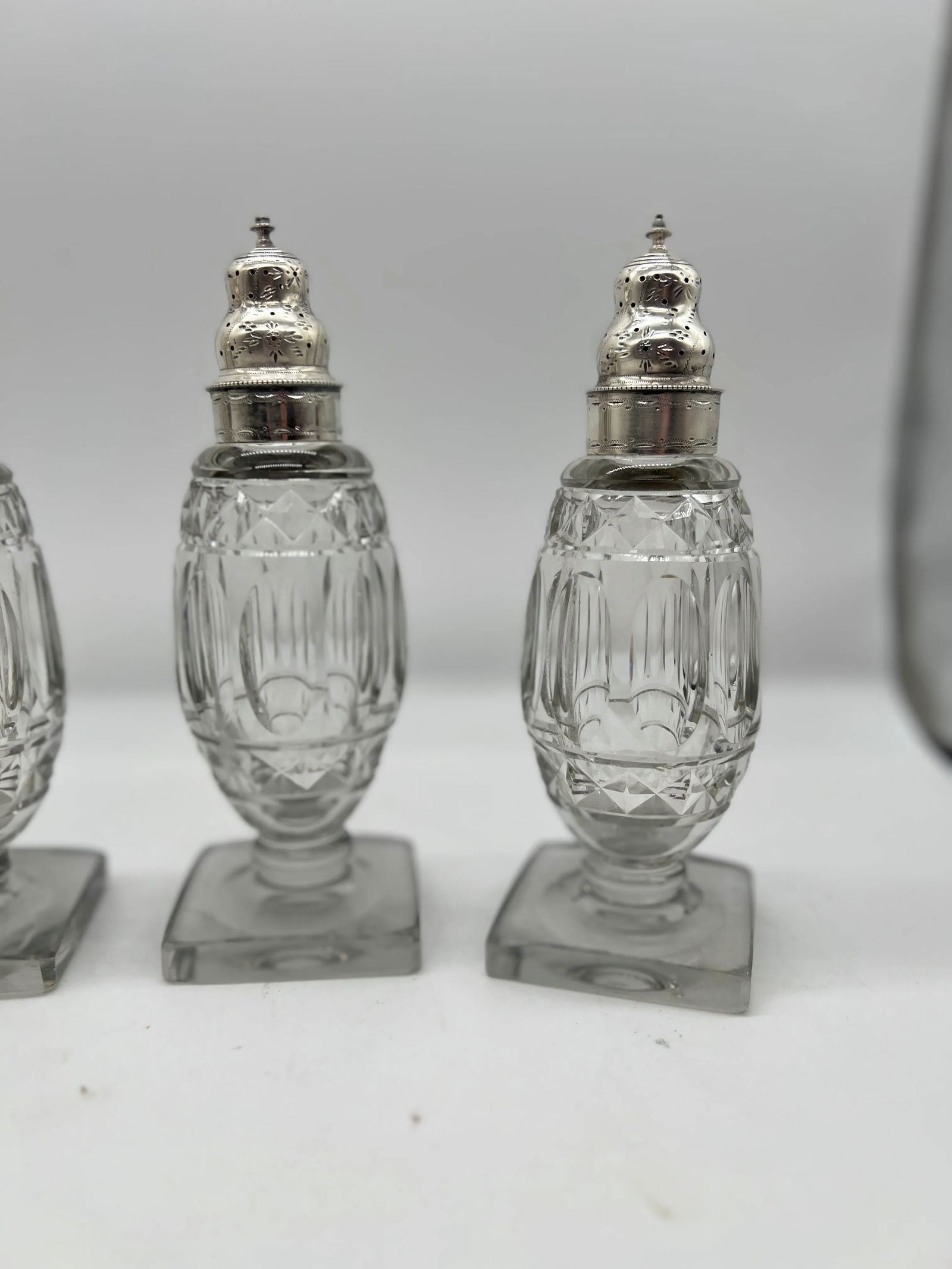 Set of 4 Georgian Silver & Cut Crystal Salt & Pepper Shaker Set - 4
