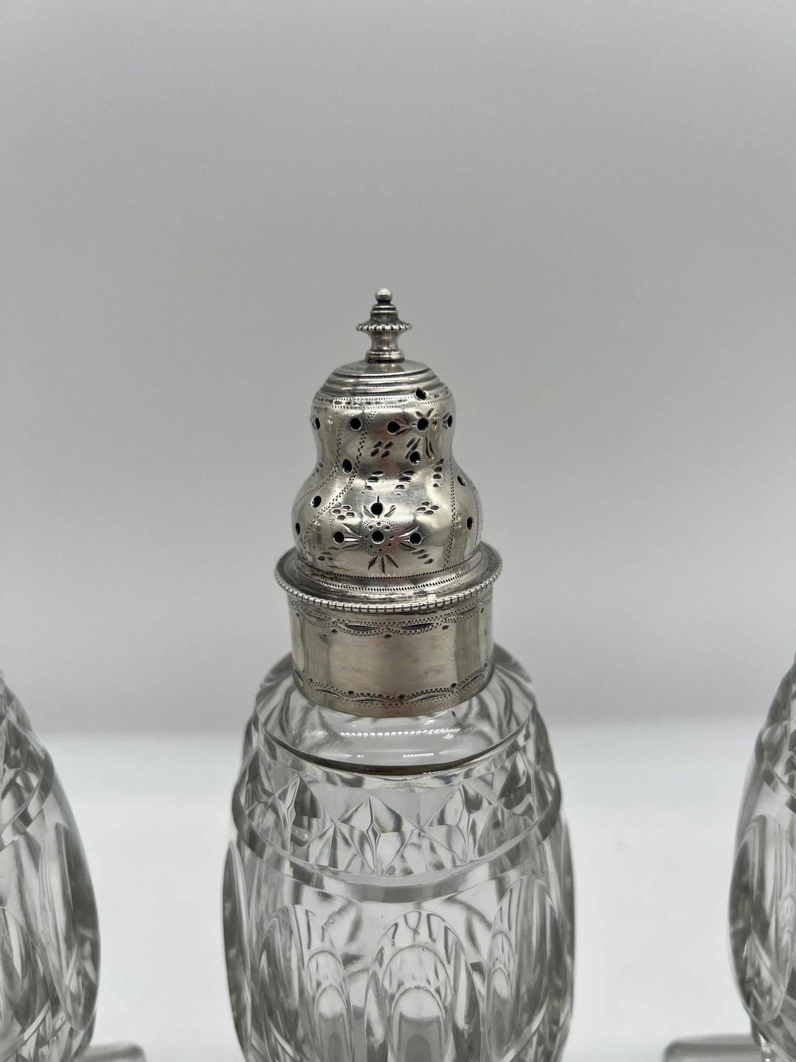 Set of 4 Georgian Silver & Cut Crystal Salt & Pepper Shaker Set - 6