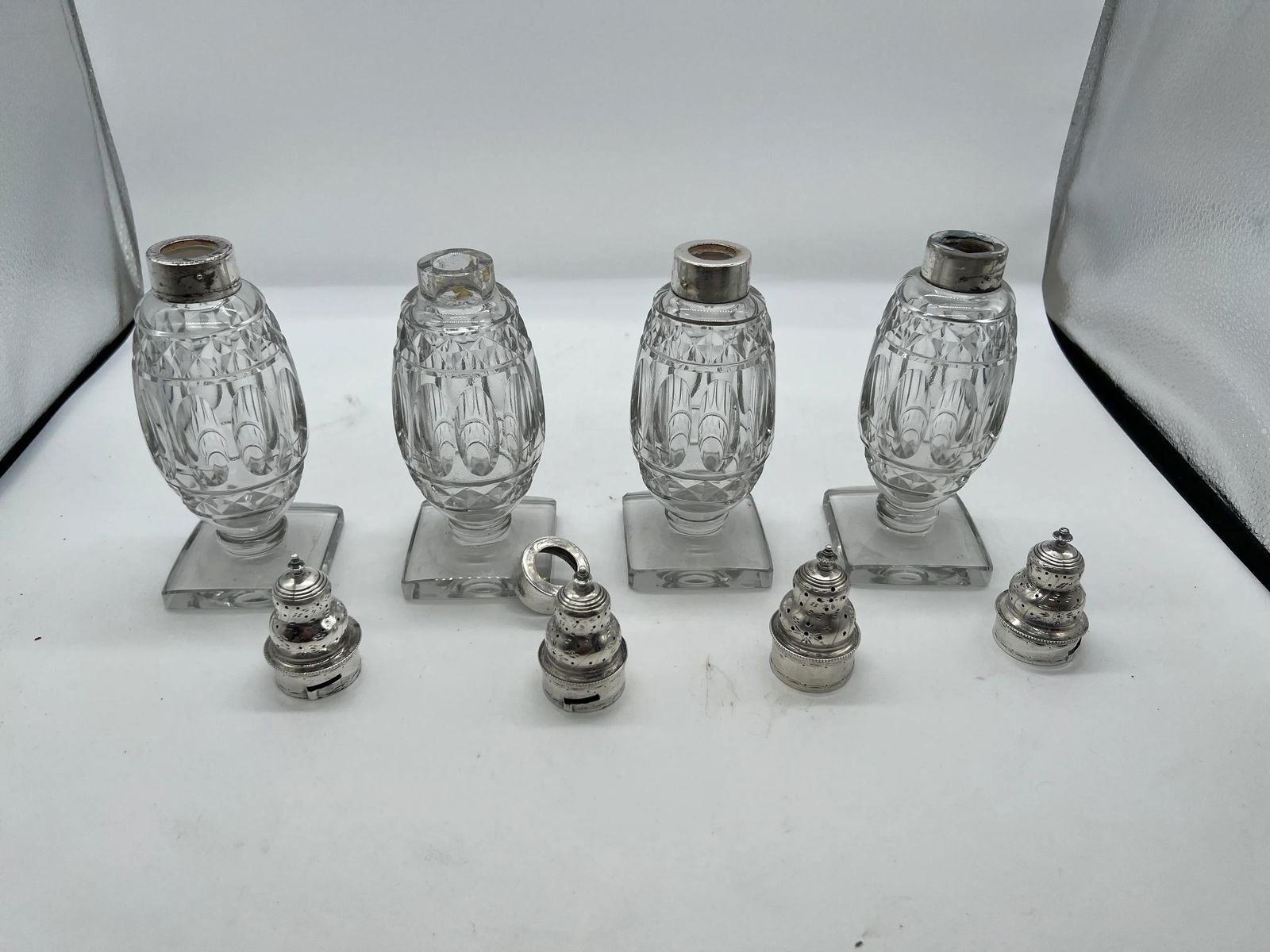 Set of 4 Georgian Silver & Cut Crystal Salt & Pepper Shaker Set - 7