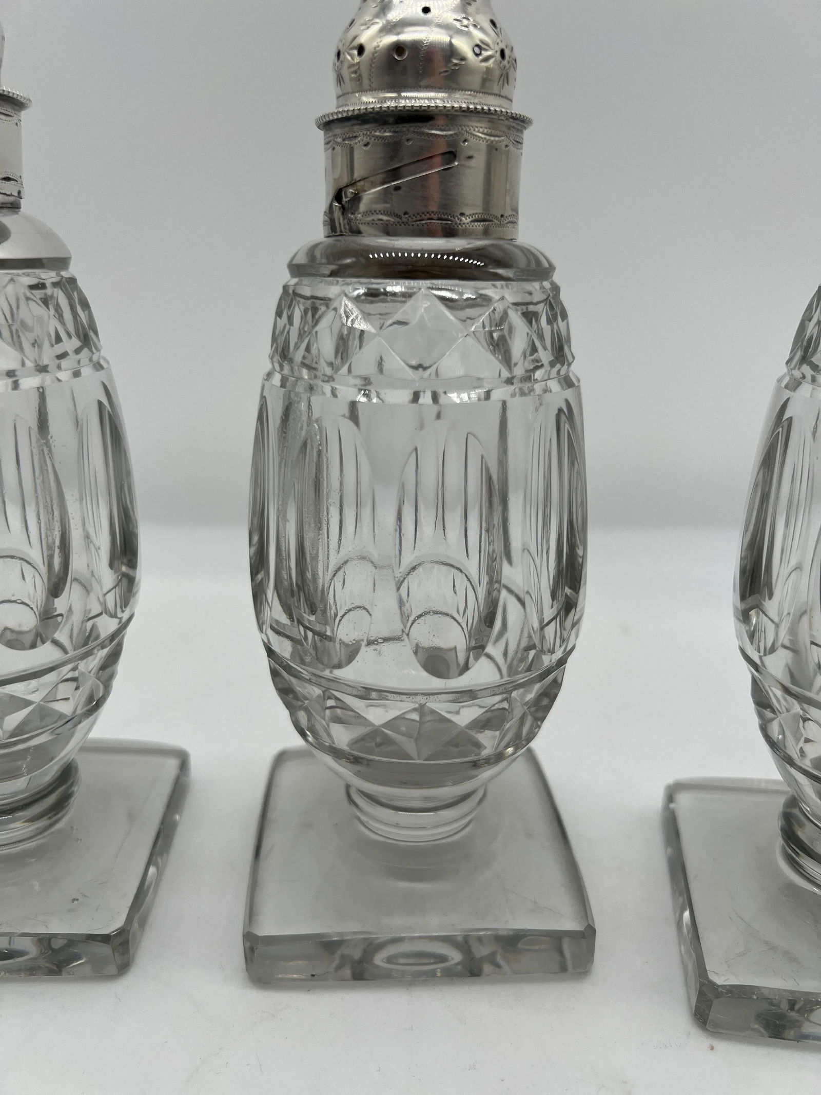 Set of 4 Georgian Silver & Cut Crystal Salt & Pepper Shaker Set - 8