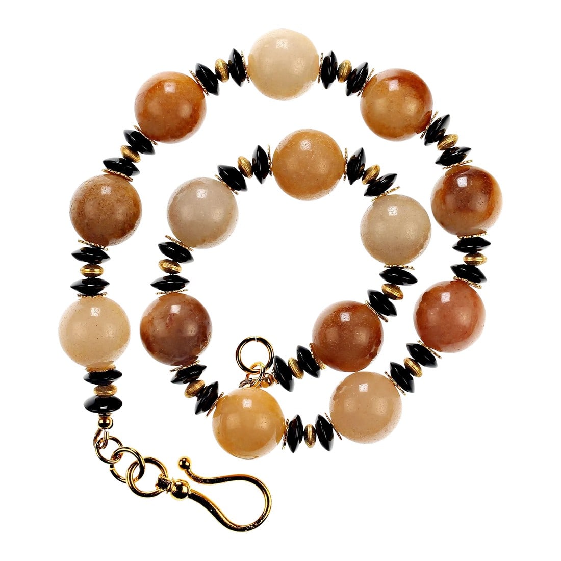 Statement Necklace in Shades of Golden Jade Black Tourmaline: This is part of Chairish's Fine Jewelry assortment. Stunning 20-Inch Statement Necklace with Polished Golden Jade and Black Tourmaline Elevate your jewelry collection with this gorgeous 20-inch statem