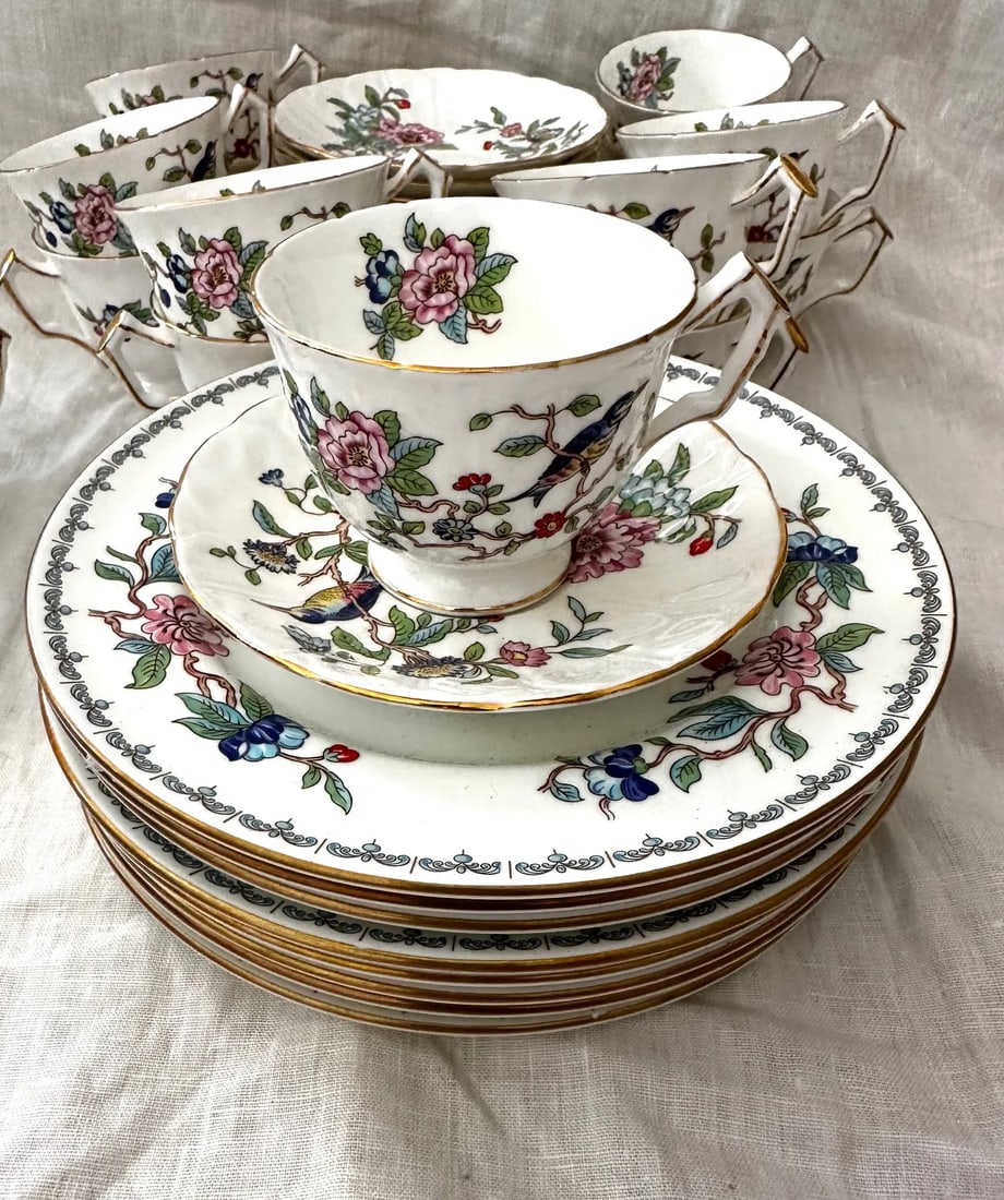 Vintage John Aynsley Pembroke Floral/Bird Motif Bone China-A Set - 2
